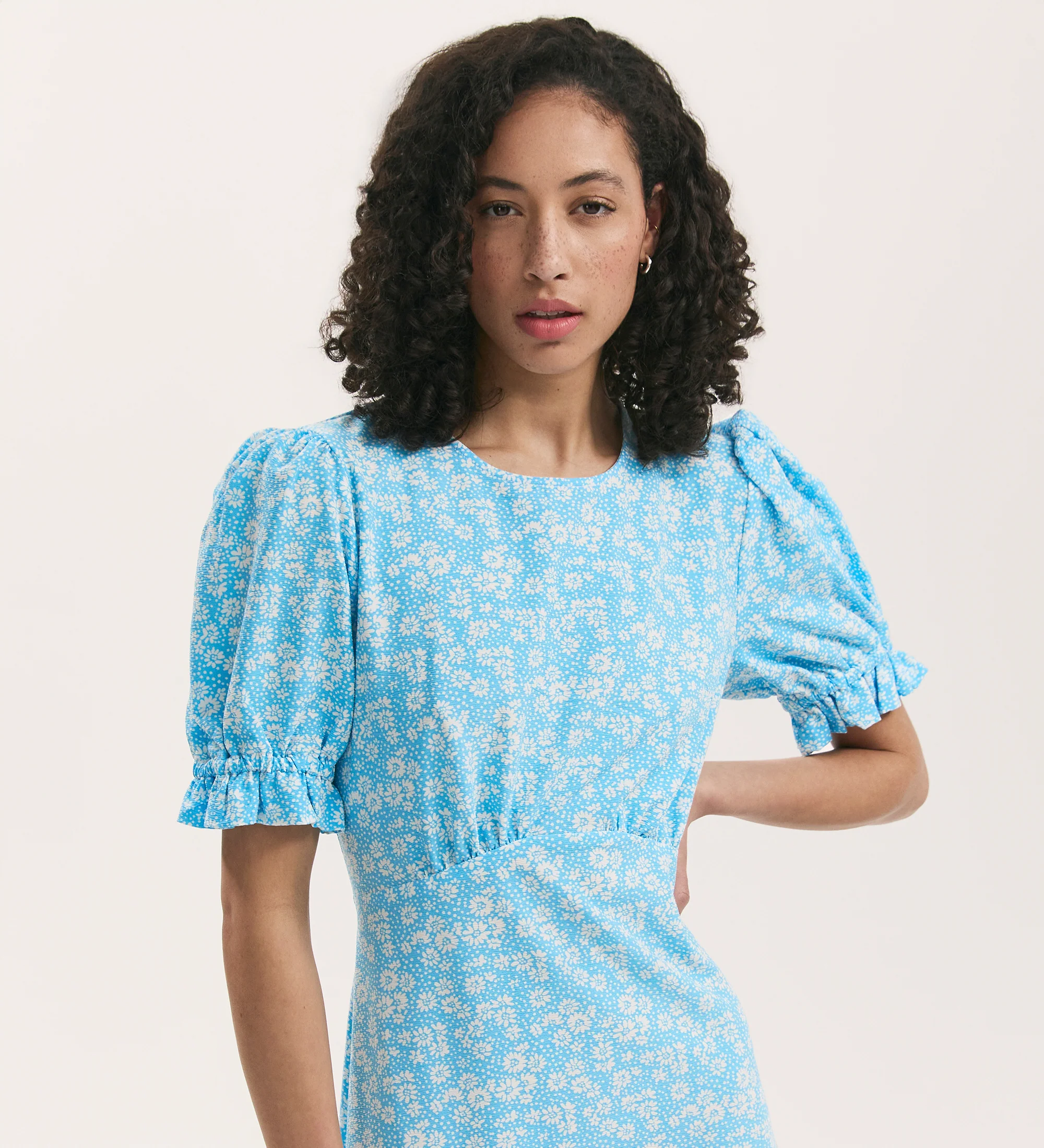 Mela Blue Daisy Crepe Midi Tea Dress - Image 2