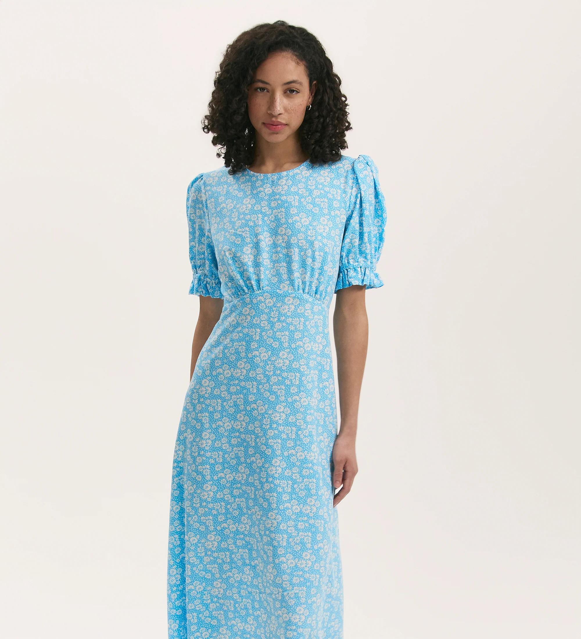 Mela Blue Daisy Crepe Midi Tea Dress - Image 3