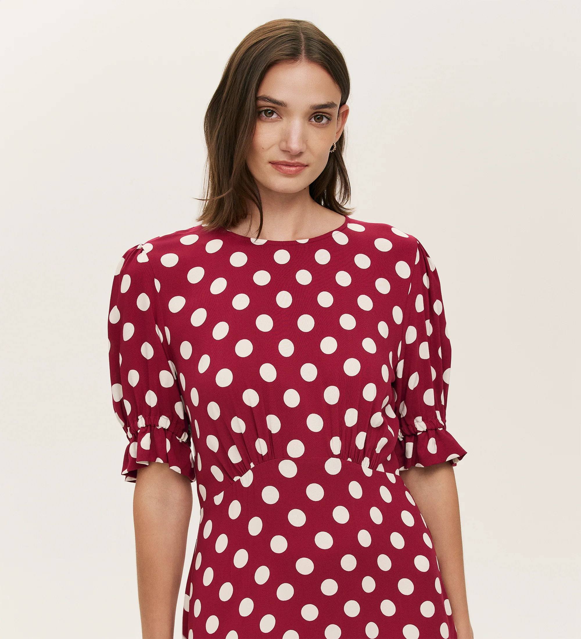 Mela Burgundy Polka Dot Midi Dress - Image 3