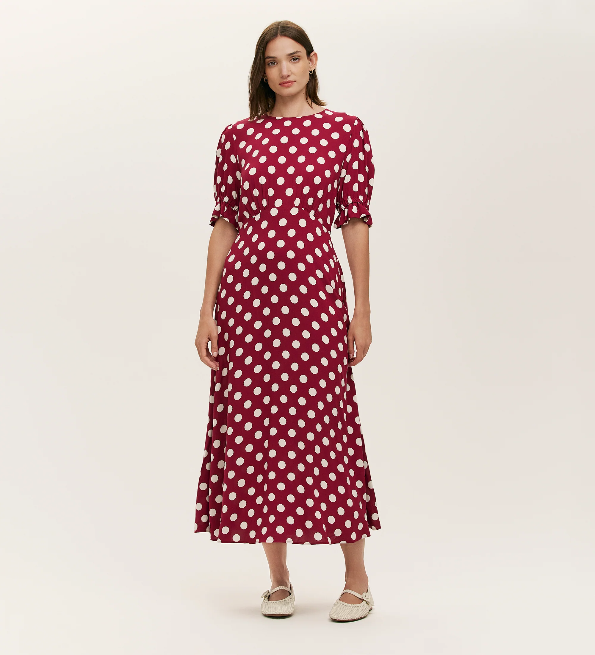 Mela Burgundy Polka Dot Midi Dress - Image 4