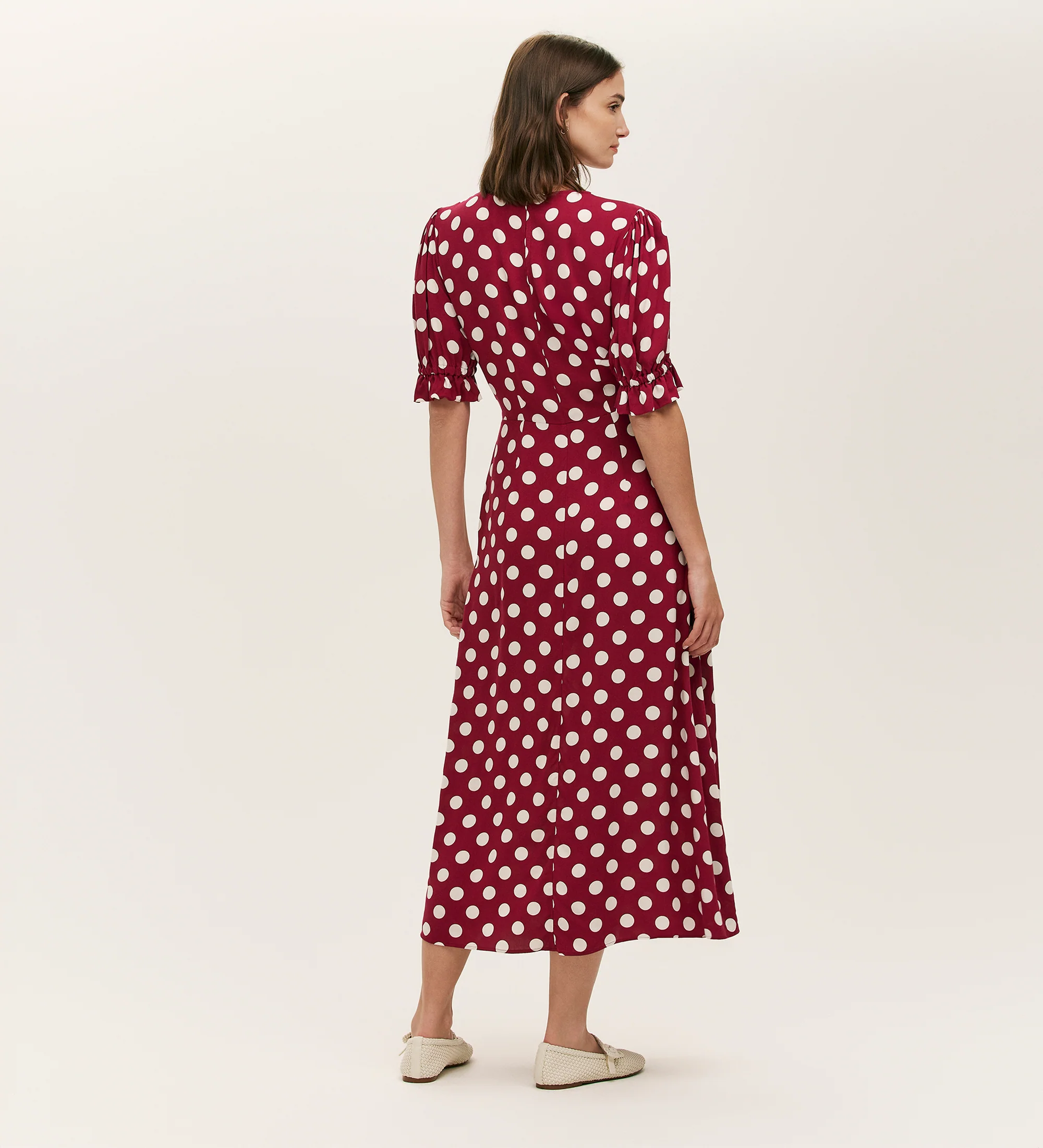 Mela Burgundy Polka Dot Midi Dress - Image 5