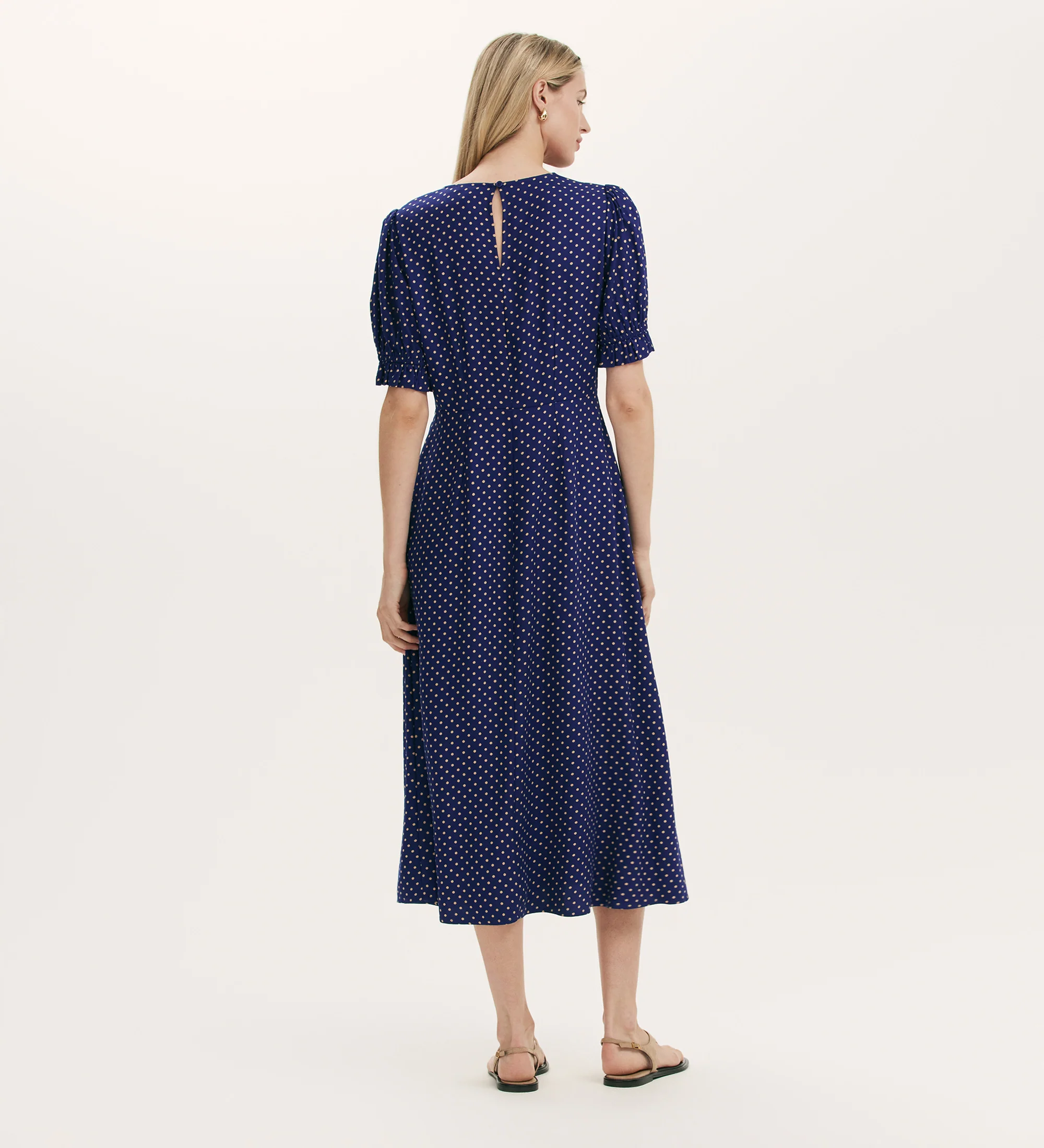 Mela Navy Polka Dot Midi Tea Dress - Image 5