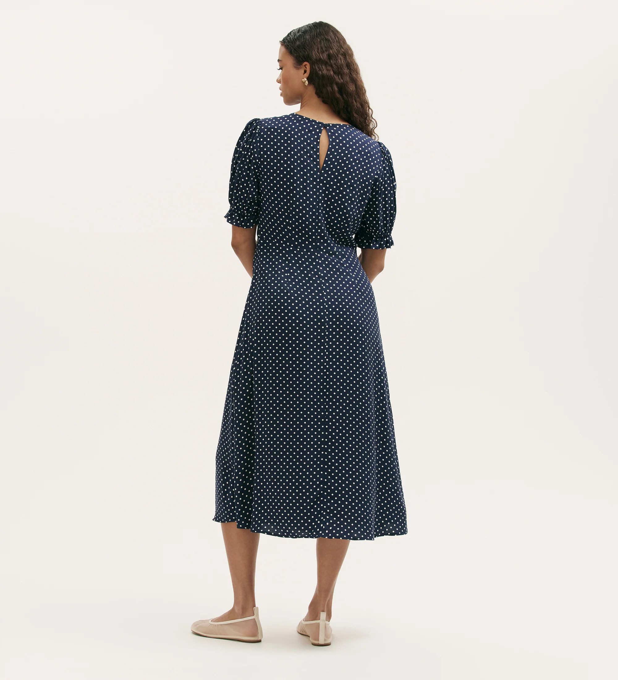 Mela Navy Polka Dot Midi Tea Dress - Image 4