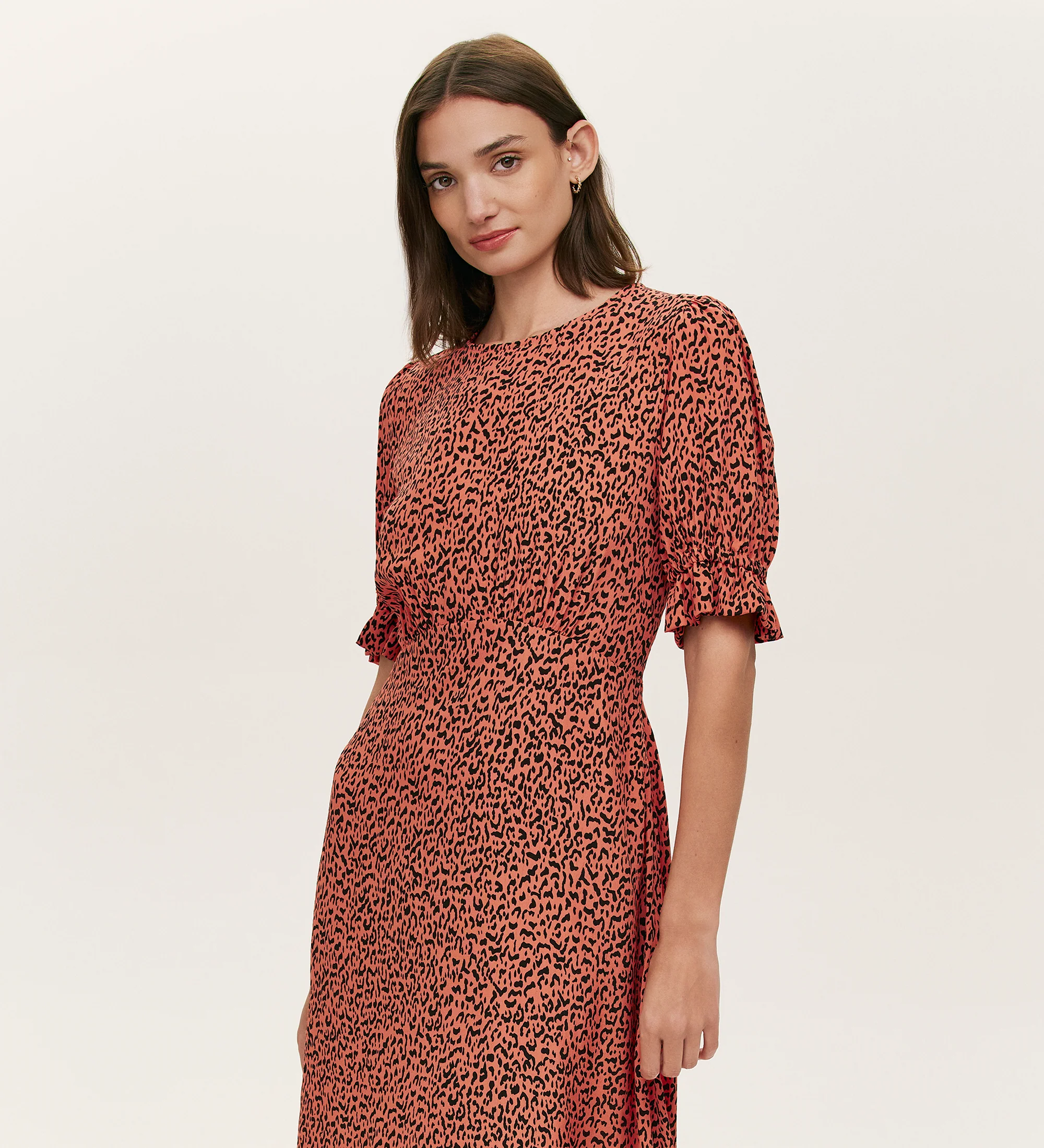 Mela Orange Leopard Crepe Midi Tea Dress - Image 2