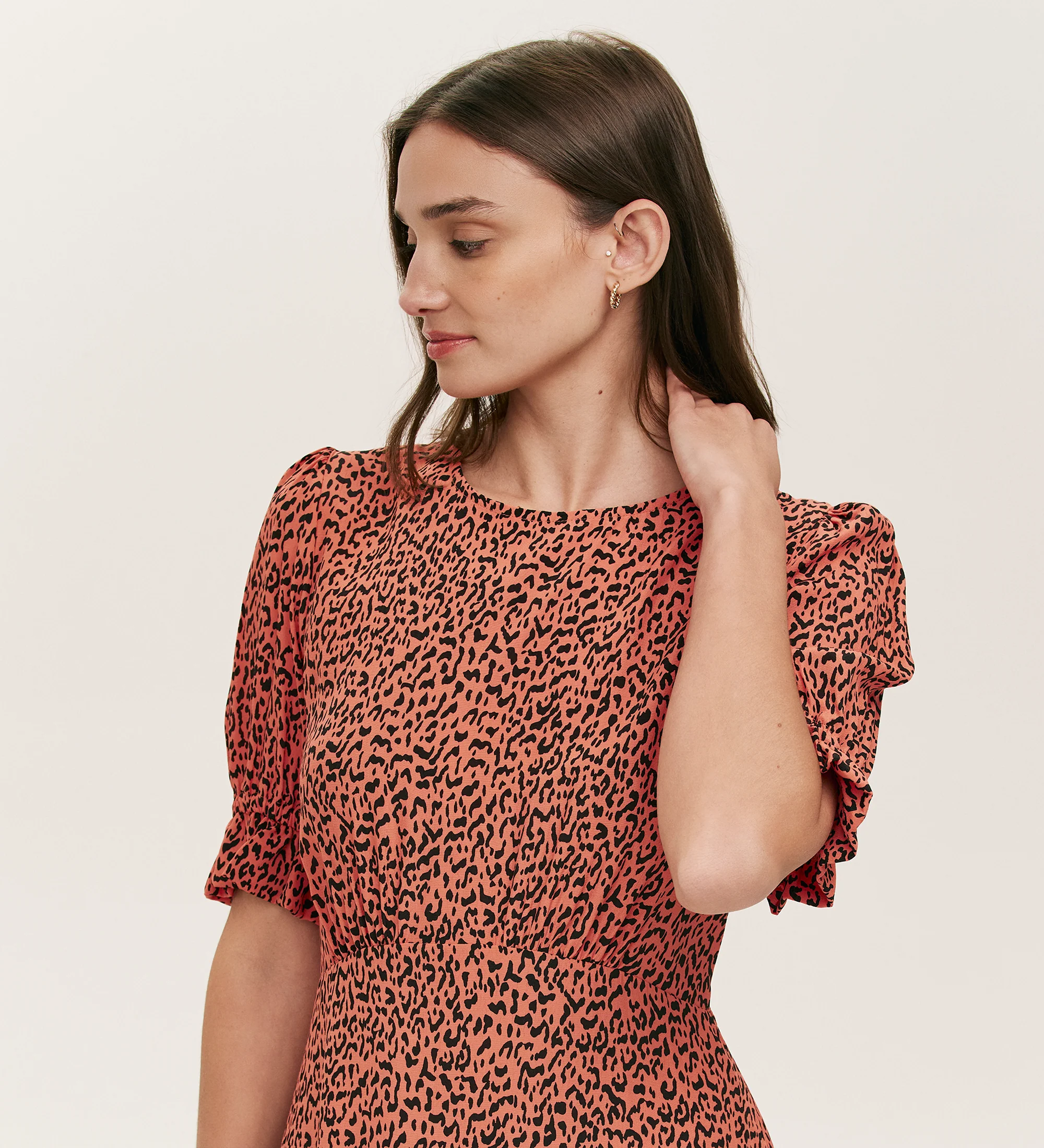 Mela Orange Leopard Crepe Midi Tea Dress - Image 3