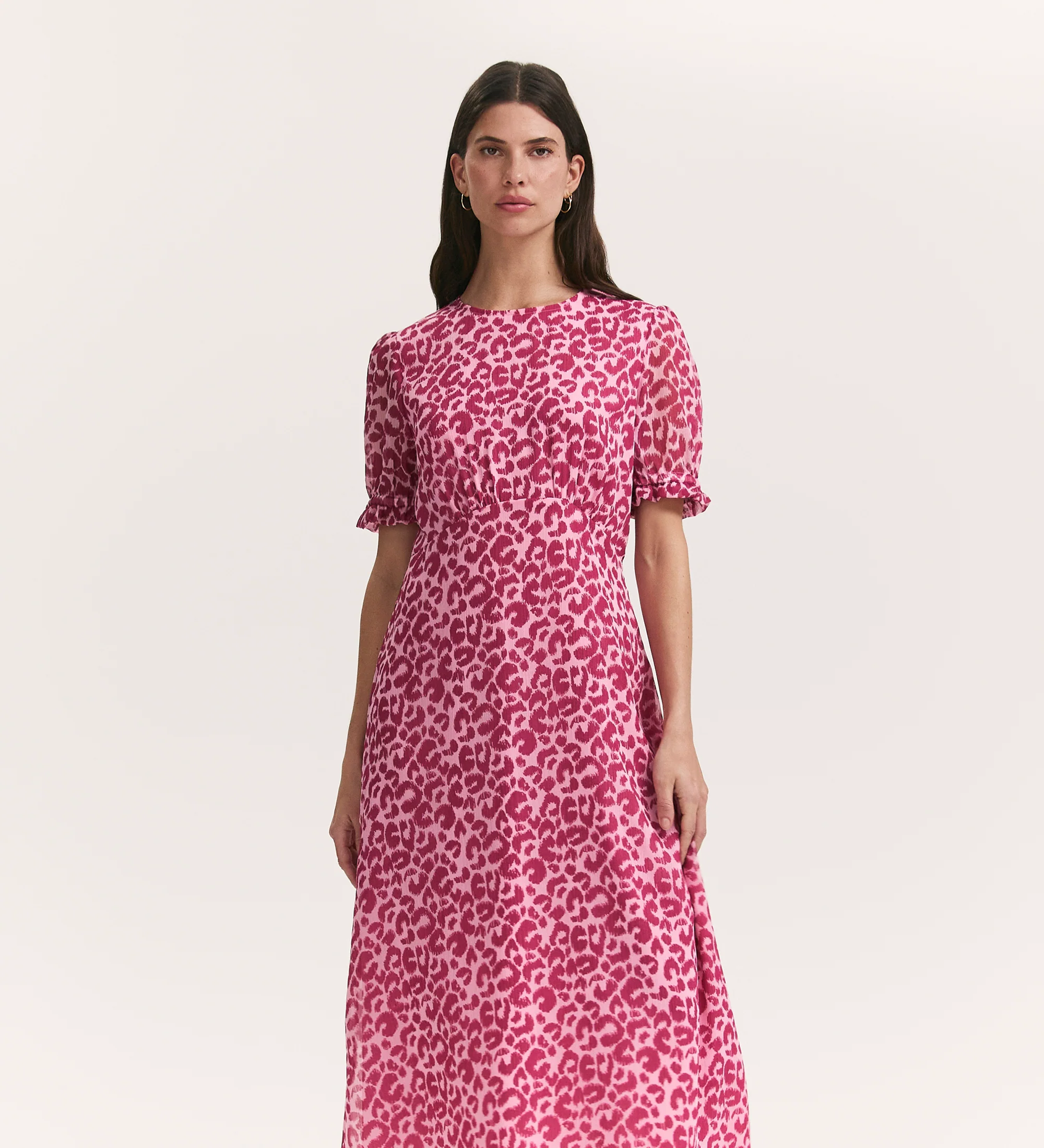 Mela Pink Leopard Chiffon Midi Tea Dress - Image 2