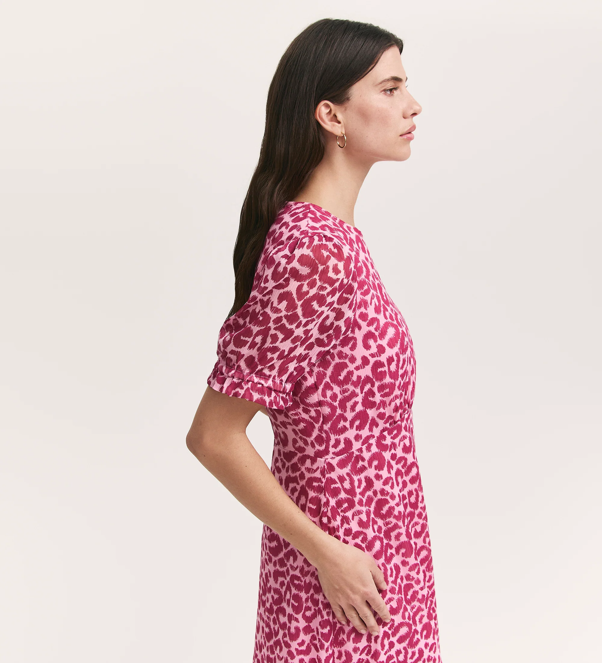 Mela Pink Leopard Chiffon Midi Tea Dress - Image 3