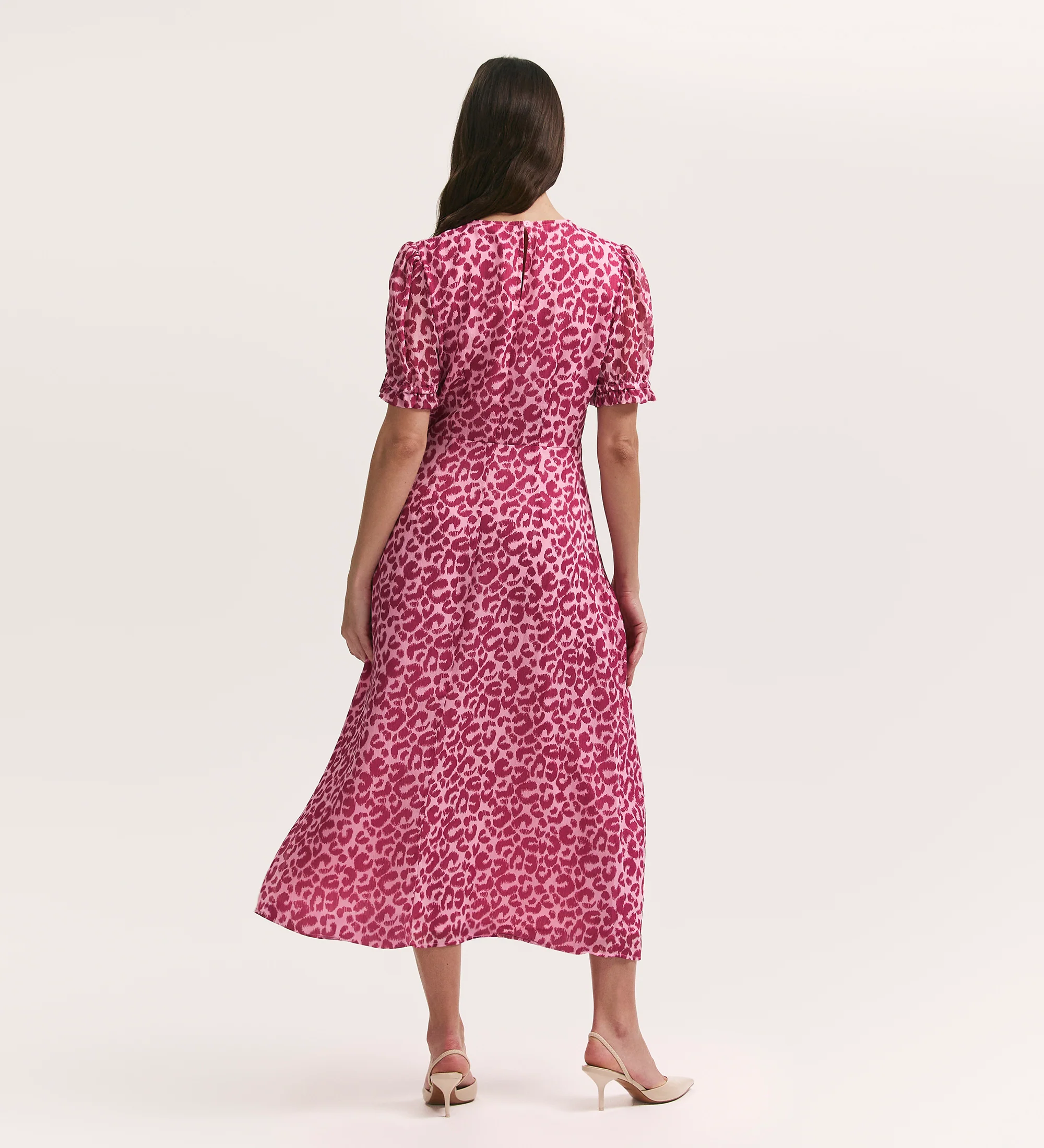 Mela Pink Leopard Chiffon Midi Tea Dress - Image 4