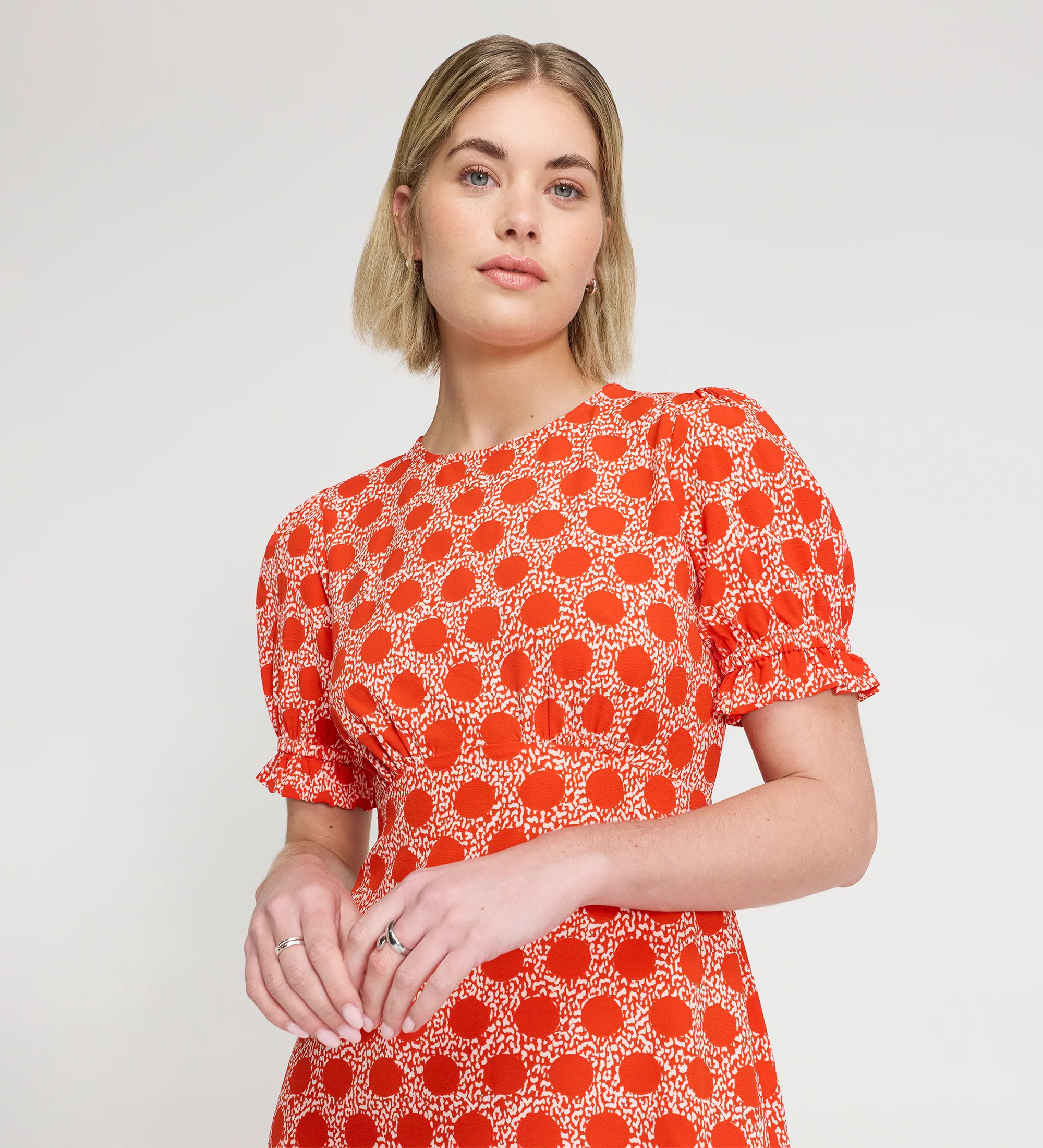 Mela Red Polka Dot Midi Tea Dress - Image 3