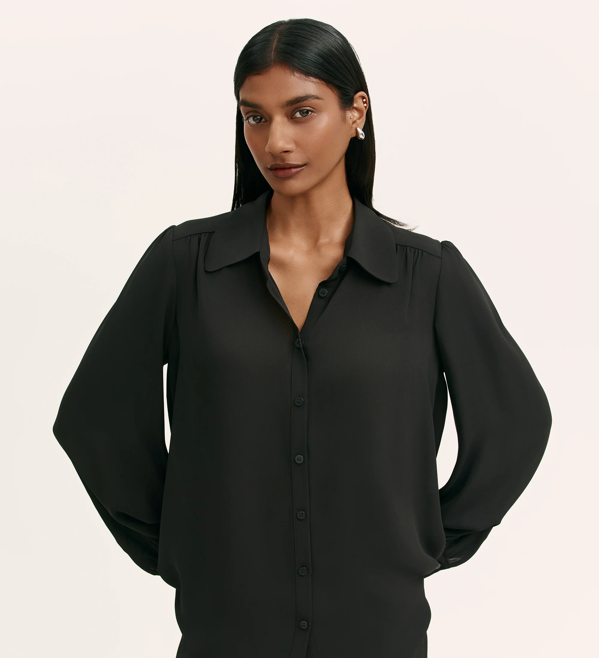 Melina Black Crepe Blouse - Image 3