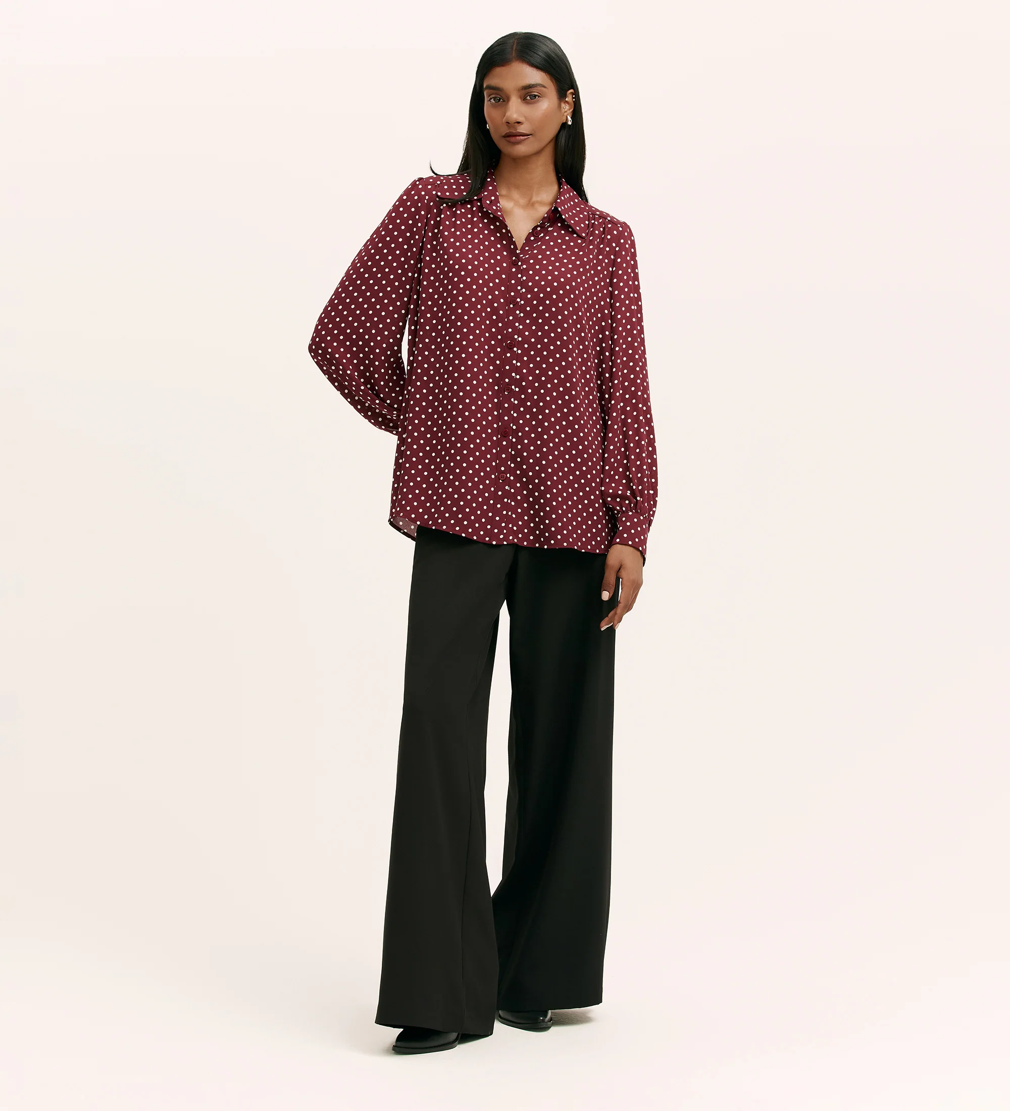 Melina Burgundy Spot Crepe Blouse - Image 2