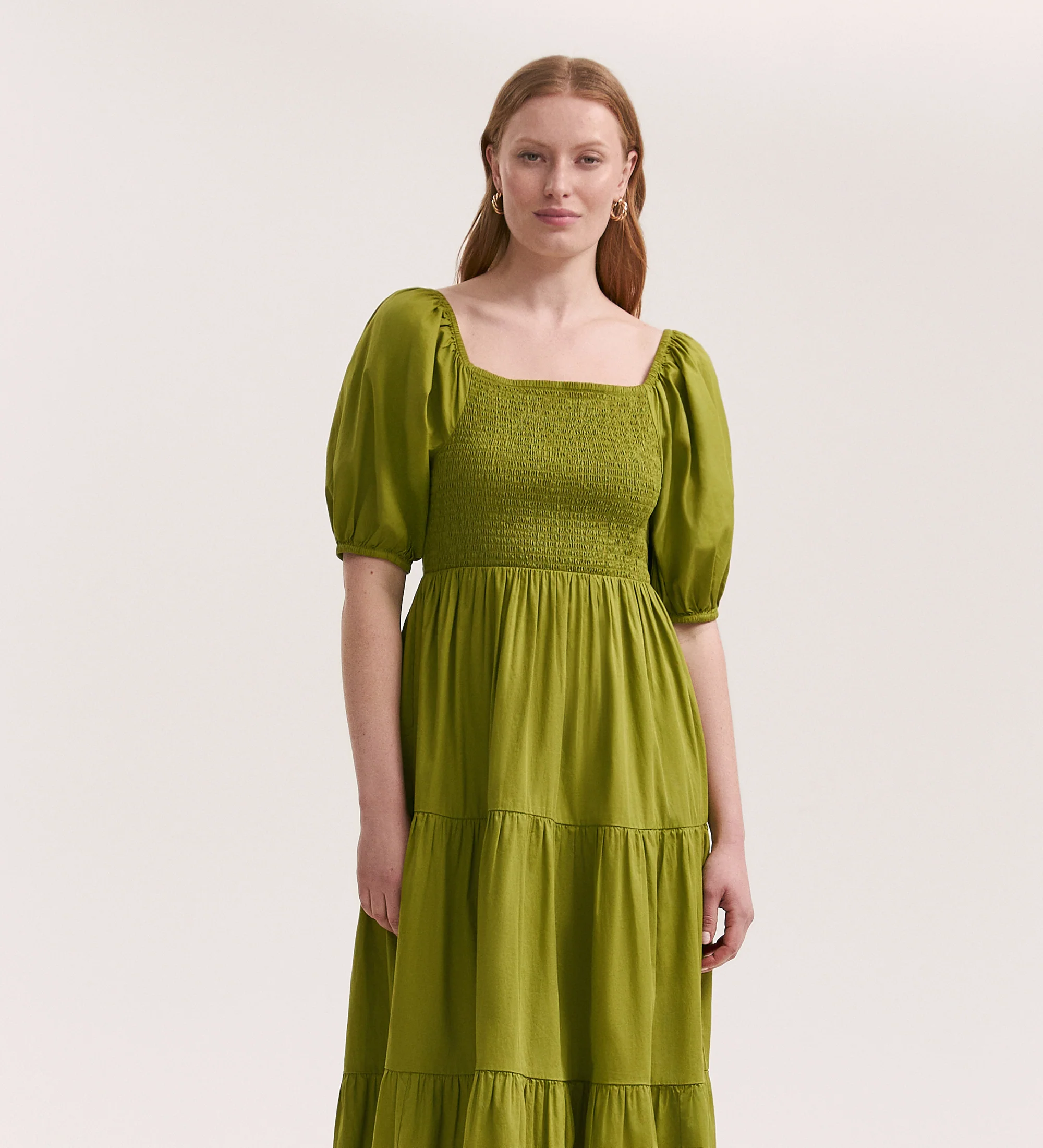 Melody Light Green Cotton Midi Tiered Dress - Image 3