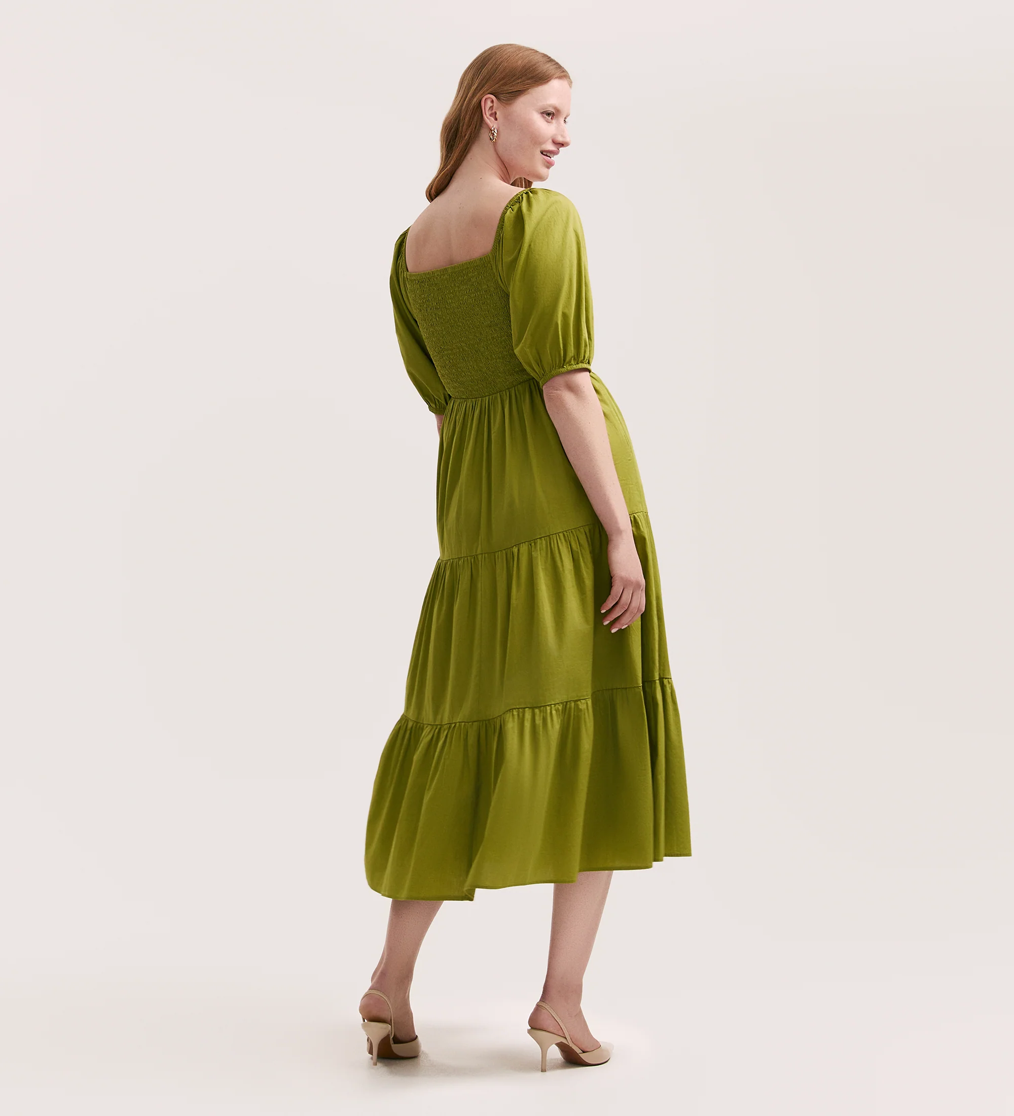 Melody Light Green Cotton Midi Tiered Dress - Image 4