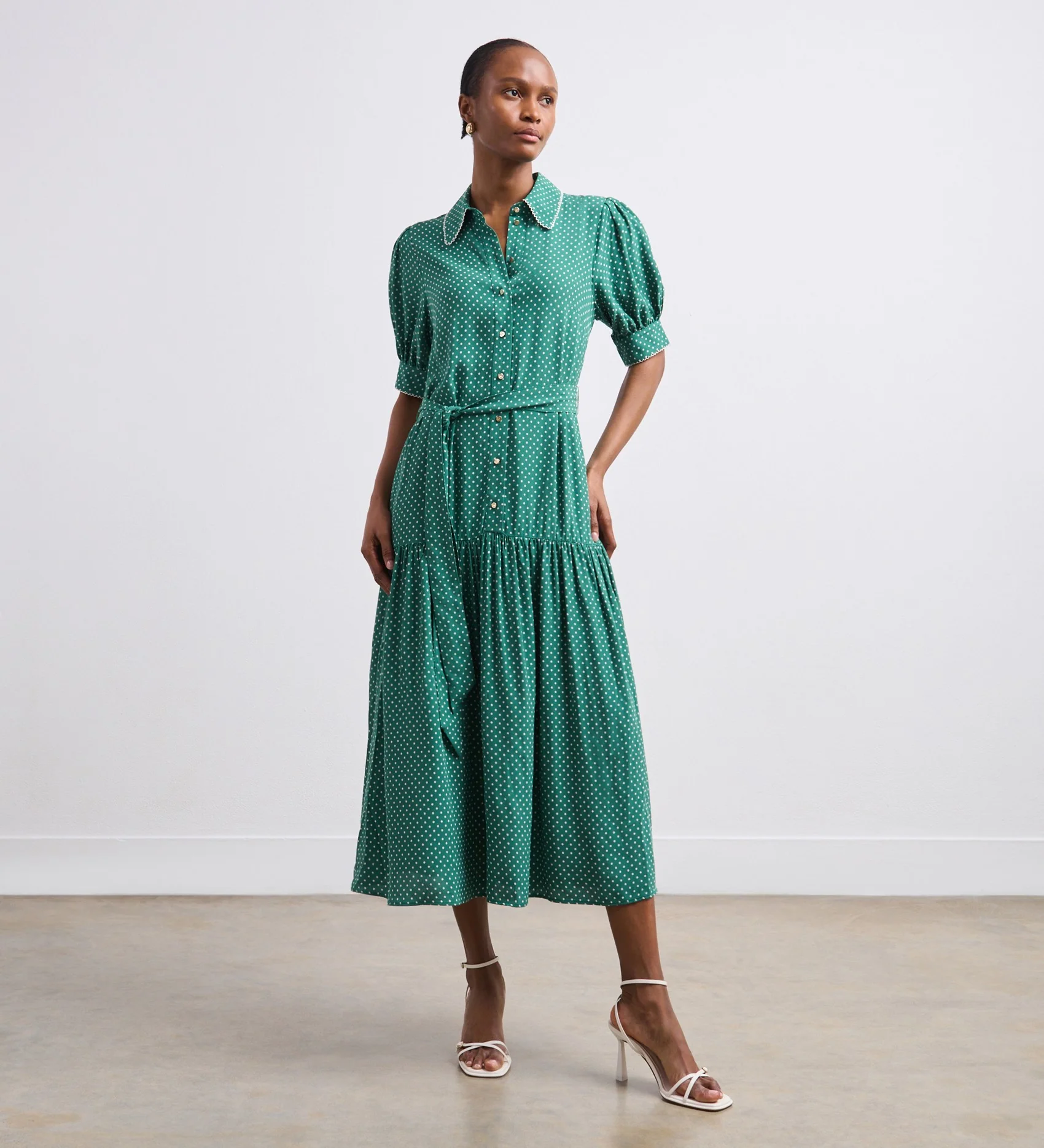 Michelle Green Polka Dot Midi Shirt Dress - Image 3