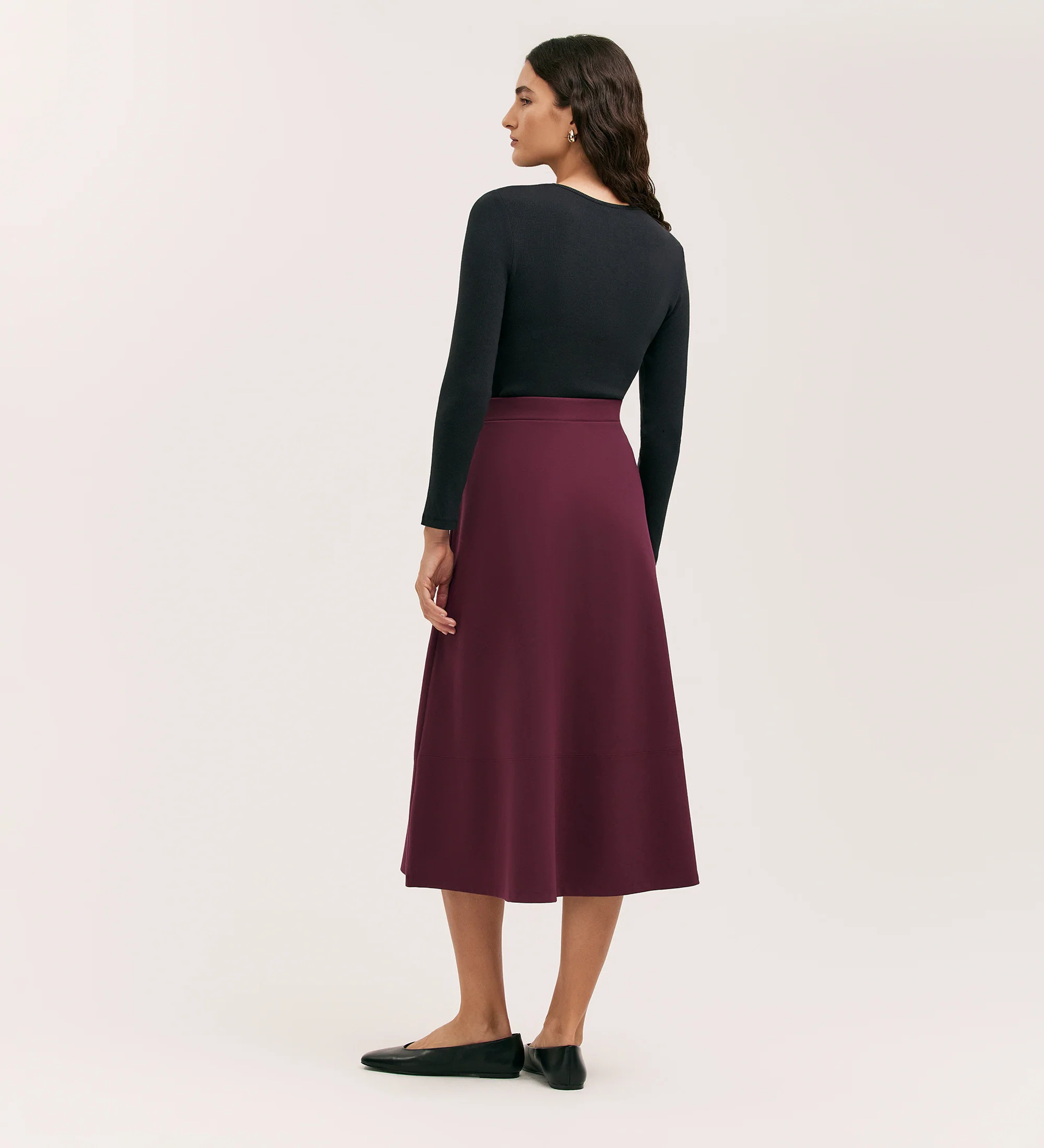 Mikia Burgundy Ponte Jersey Midi Skirt - Image 5