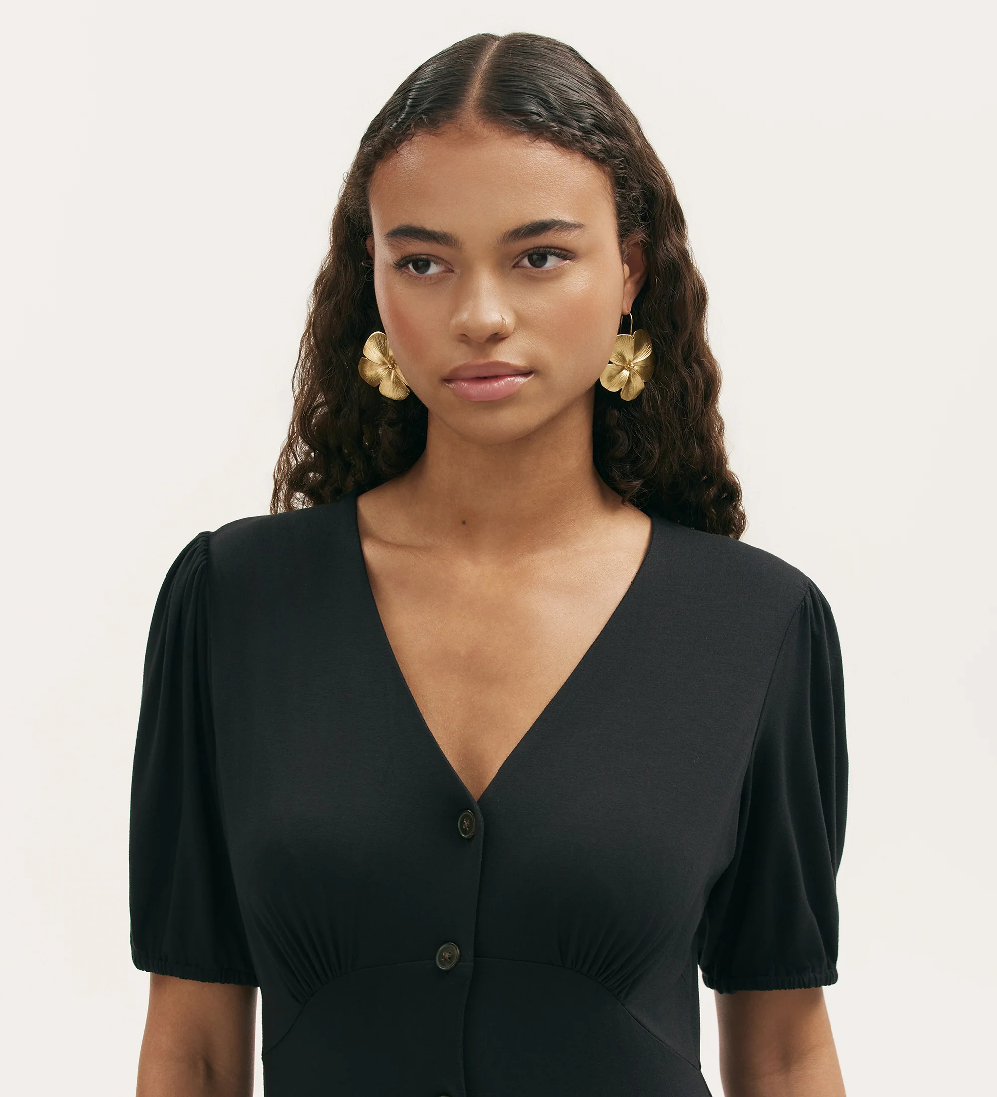 Milena Black Jersey Midi Dress - Image 3