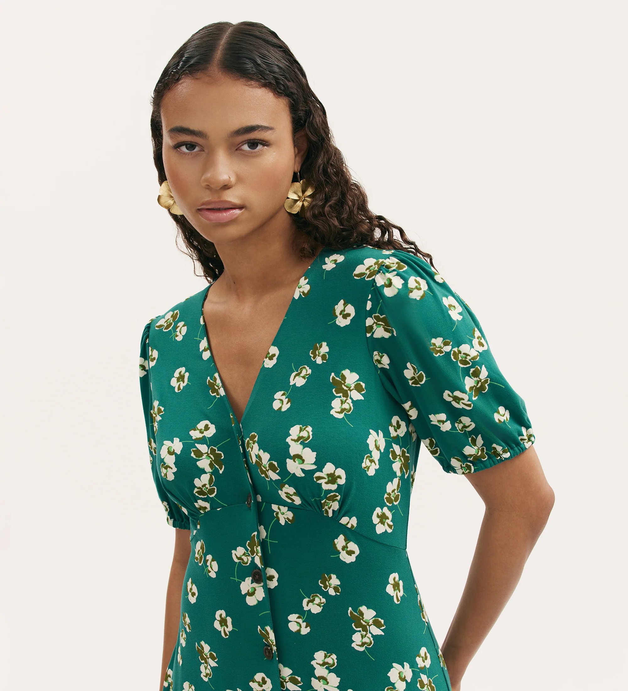 Milena Green Poppies Jersey Midi Dress - Image 2