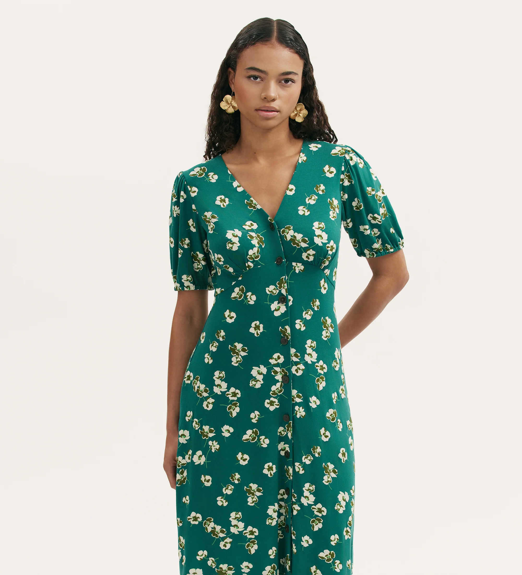 Milena Green Poppies Jersey Midi Dress - Image 3