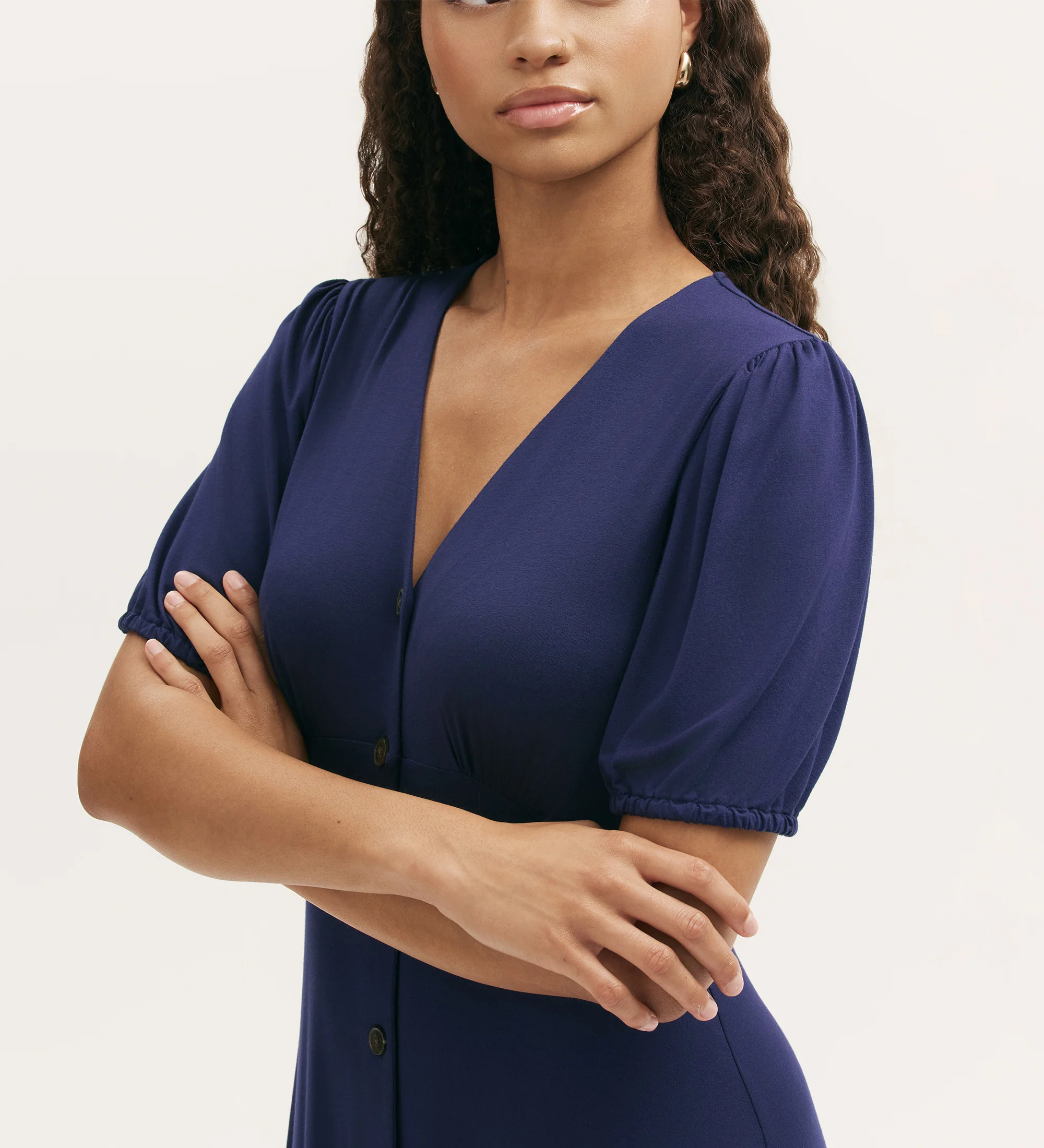 Milena Navy Jersey Midi Dress - Image 2