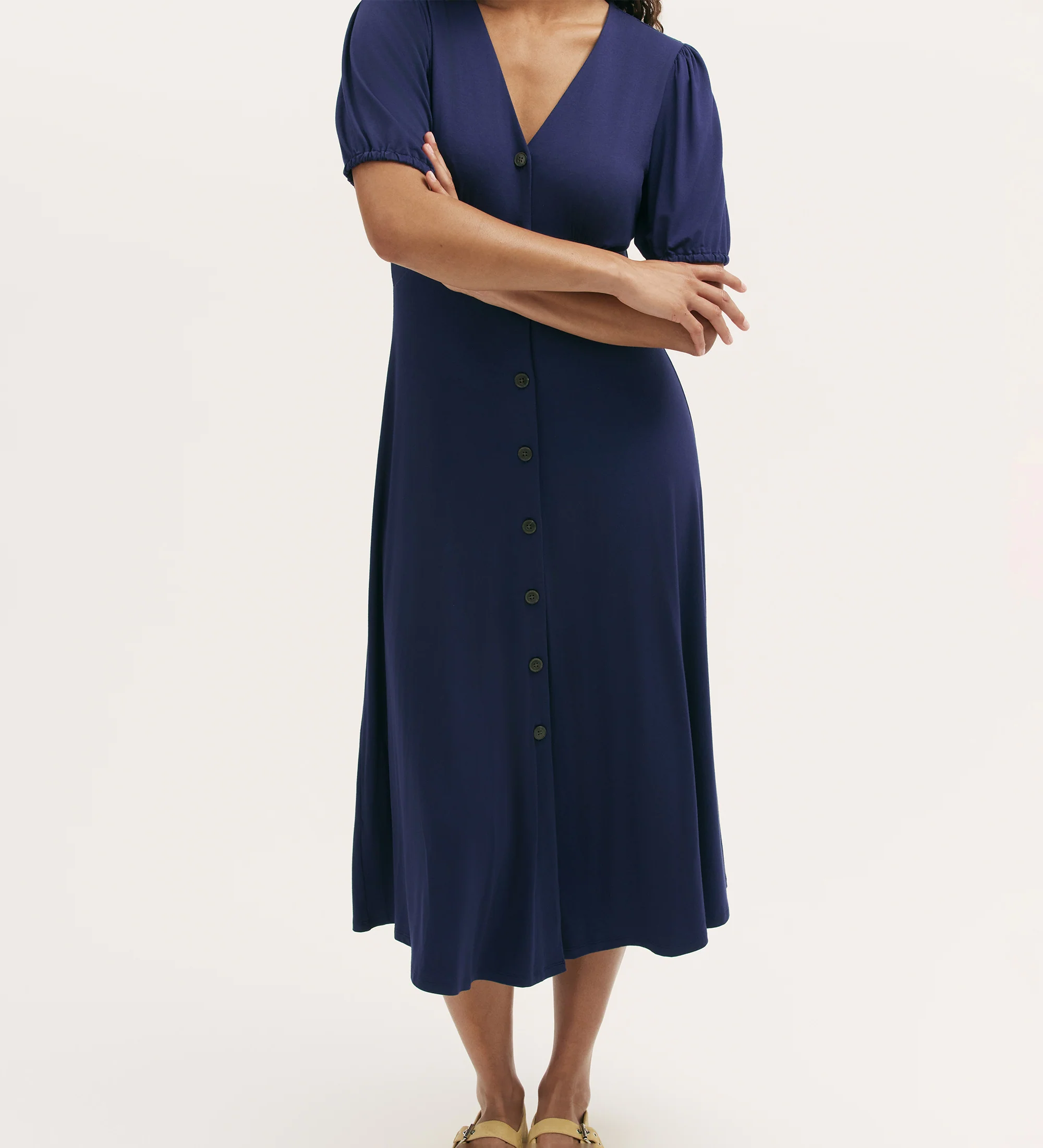 Milena Navy Jersey Midi Dress - Image 3