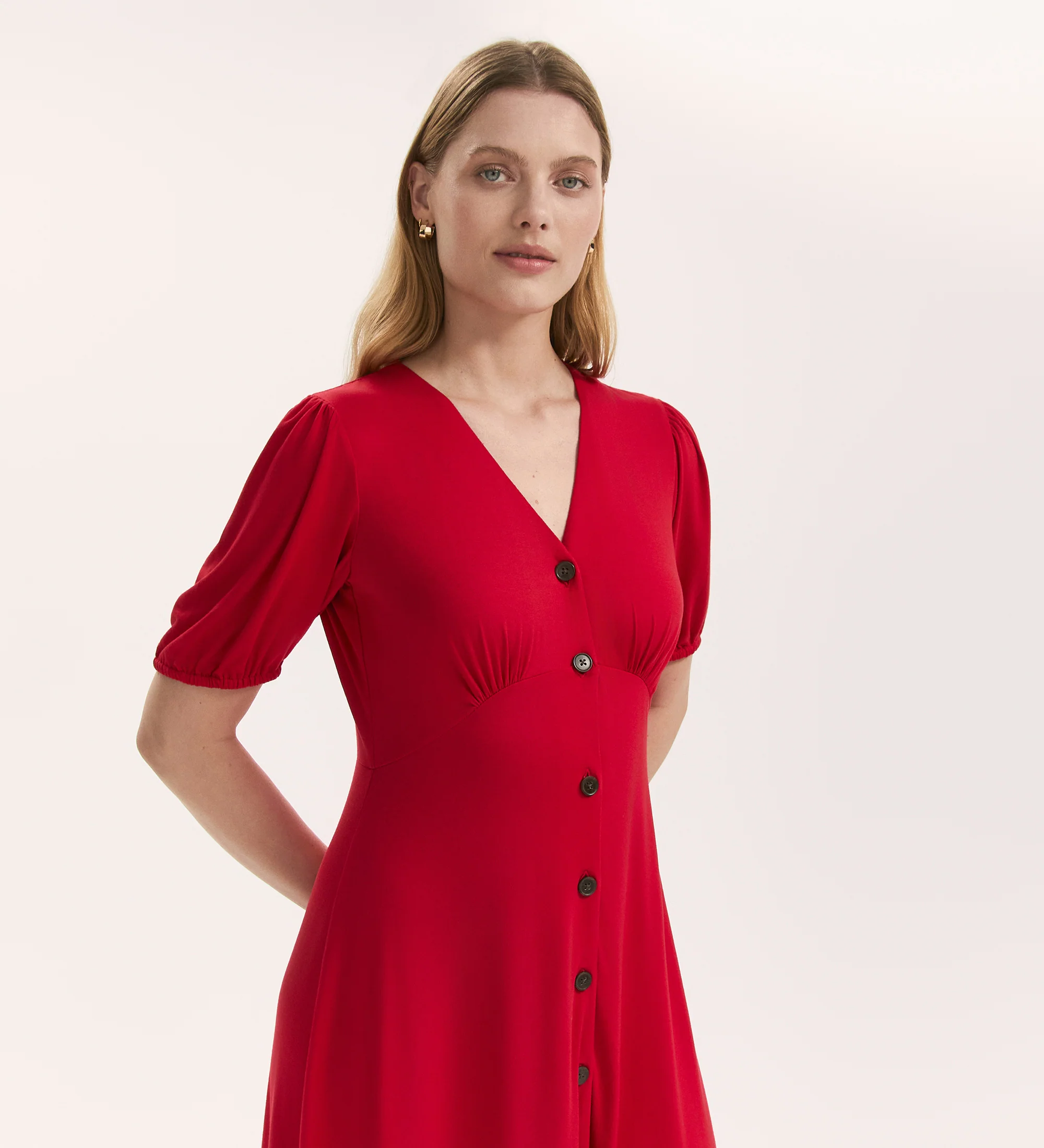 Milena Red Jersey Button Through Midi Dress - Image 2