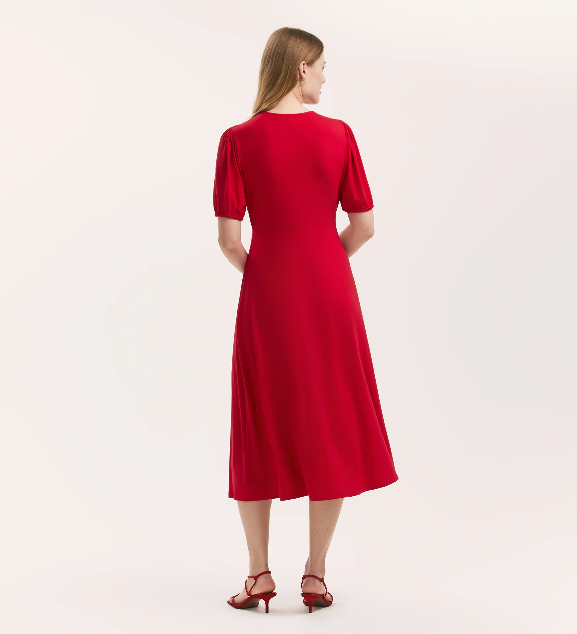 Milena Red Jersey Button Through Midi Dress - Image 4
