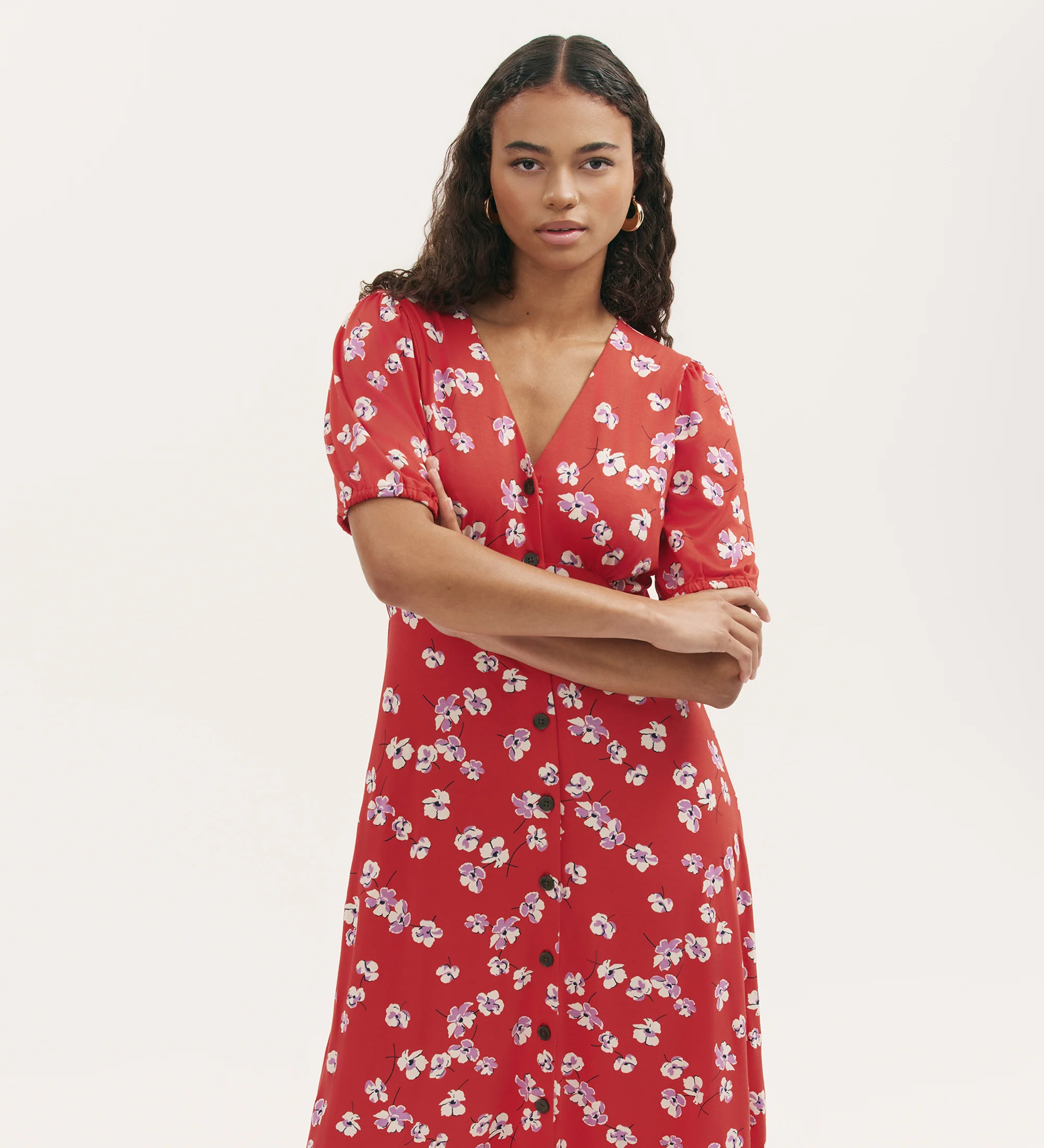 Milena Red Poppies Jersey Midi Dress - Image 2