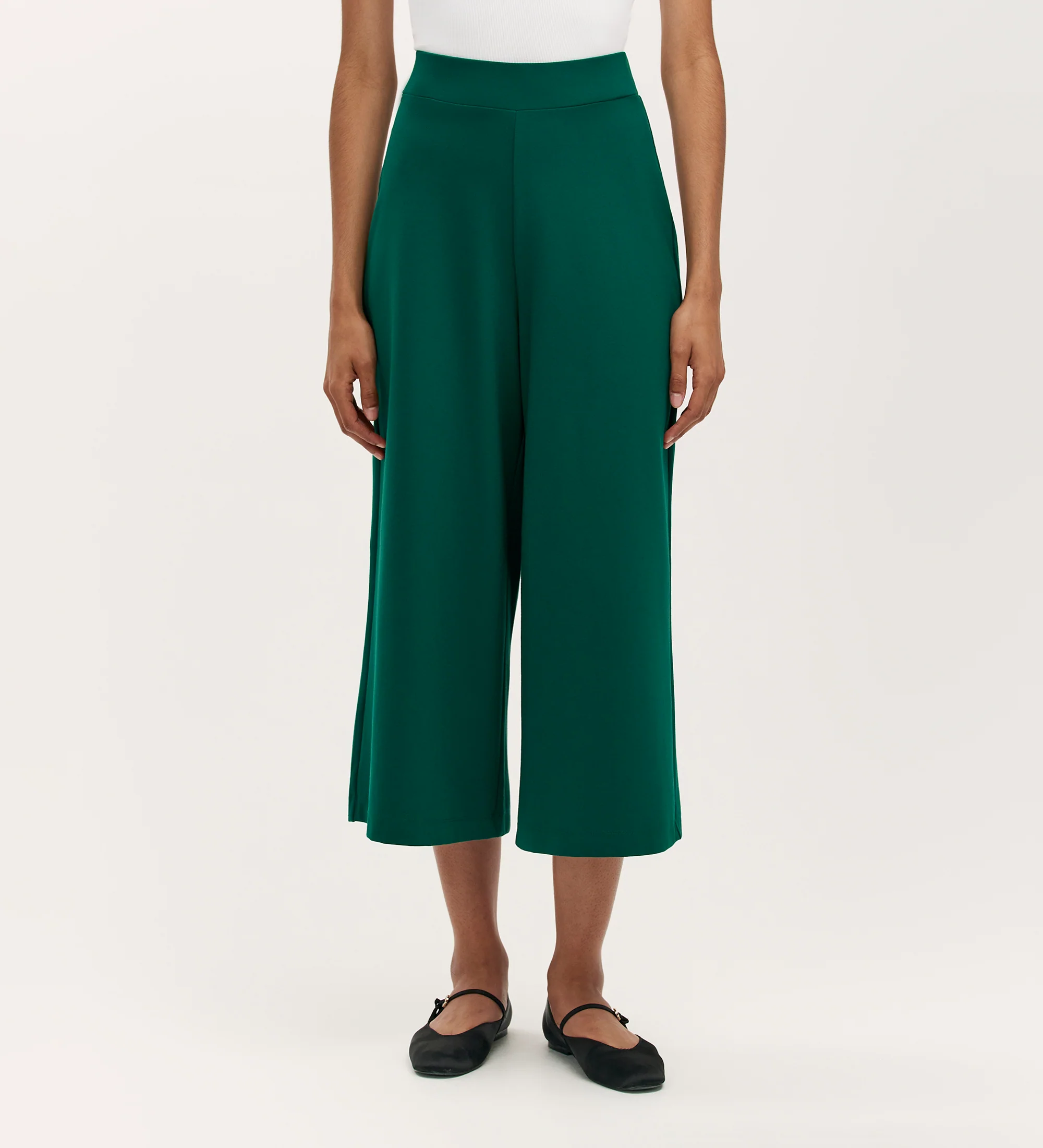 Miribel Bottle Green Ponte Jersey Wide Leg Trousers - Image 2