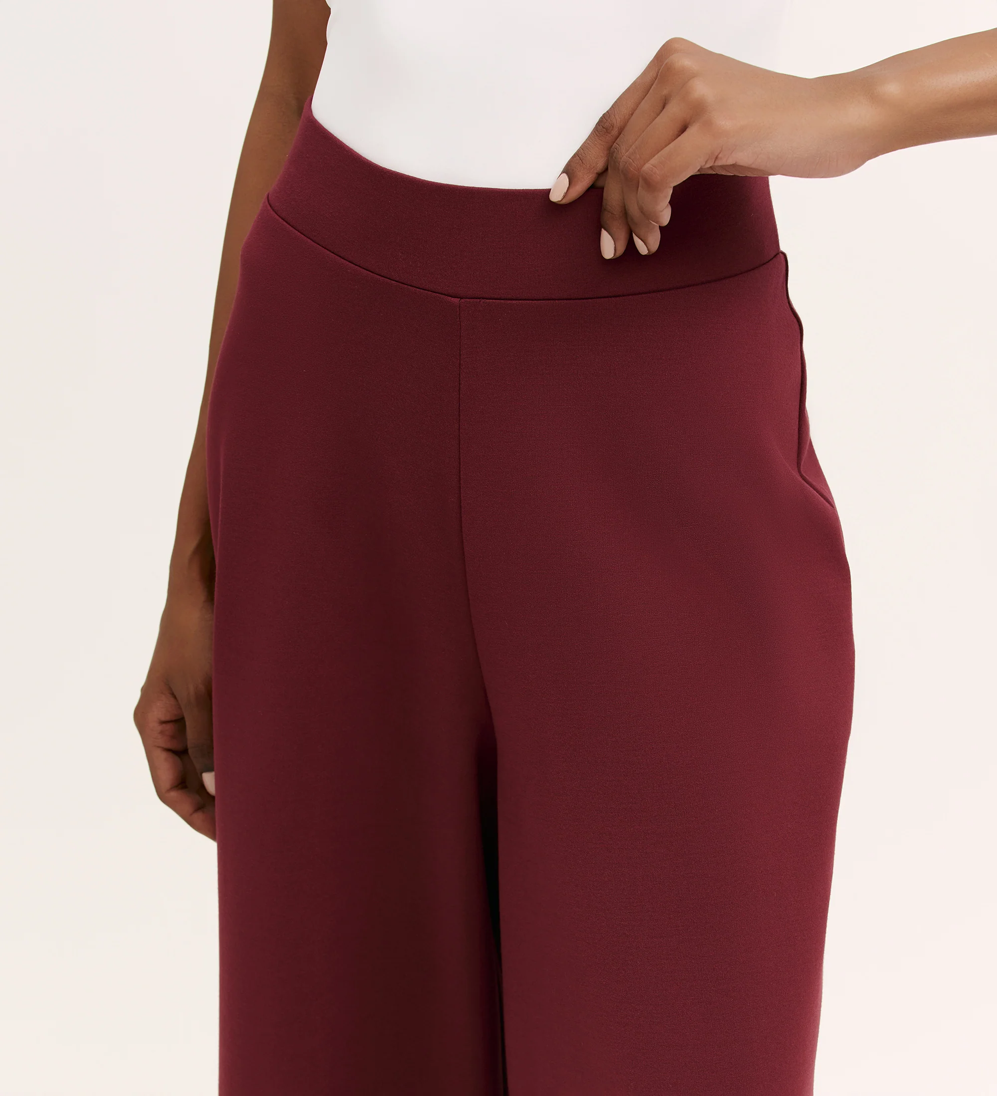 Miribel Burgundy Ponte Jersey Wide Leg Trousers - Image 3