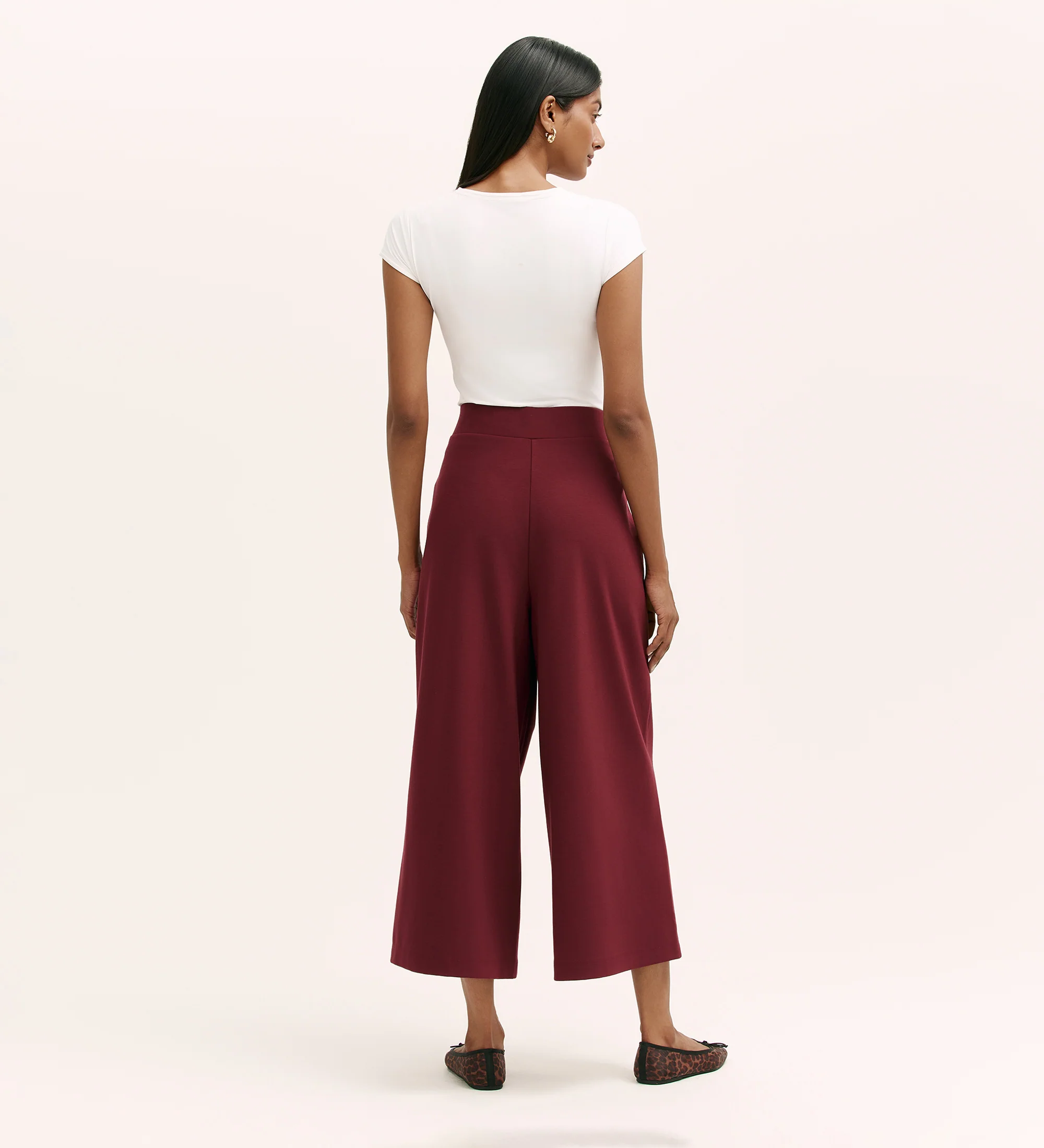 Miribel Burgundy Ponte Jersey Wide Leg Trousers - Image 4
