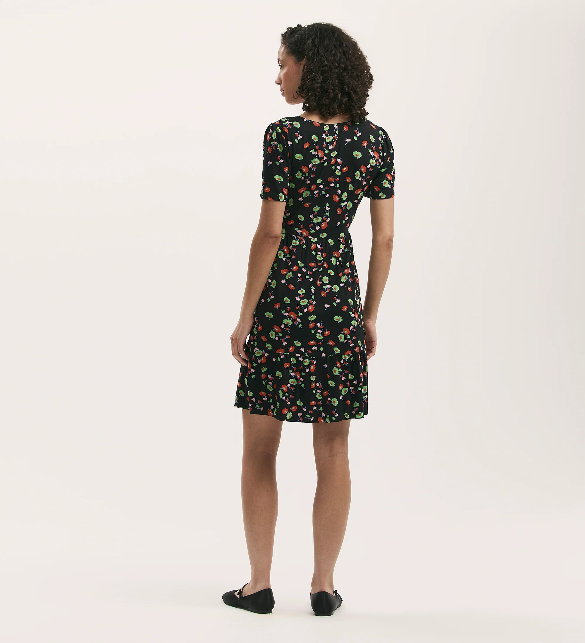 Misha Black Flower Jersey Short Tiered Dress - Image 4