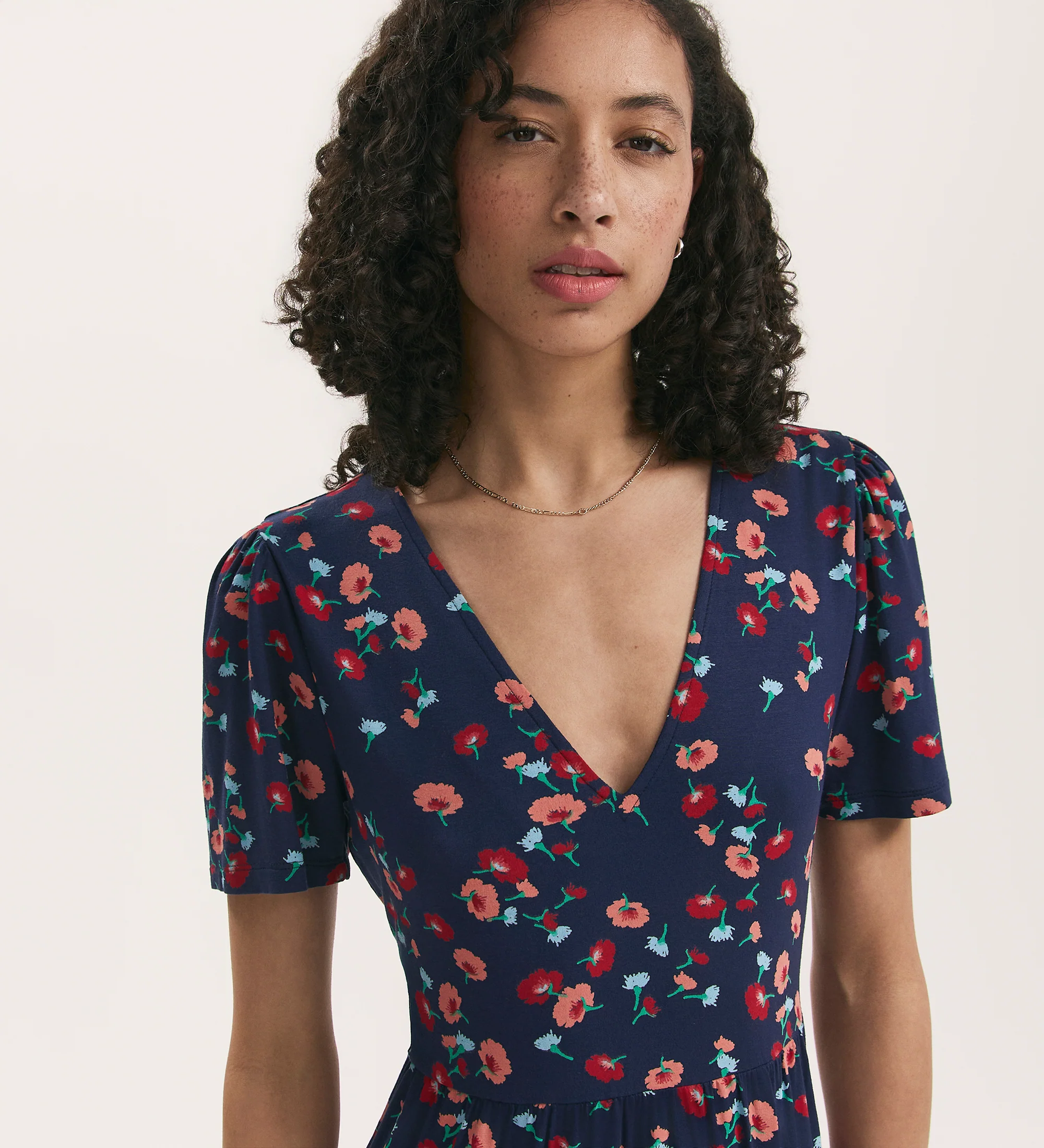 Misha Navy Flower Jersey Short Tiered Dress - Image 3