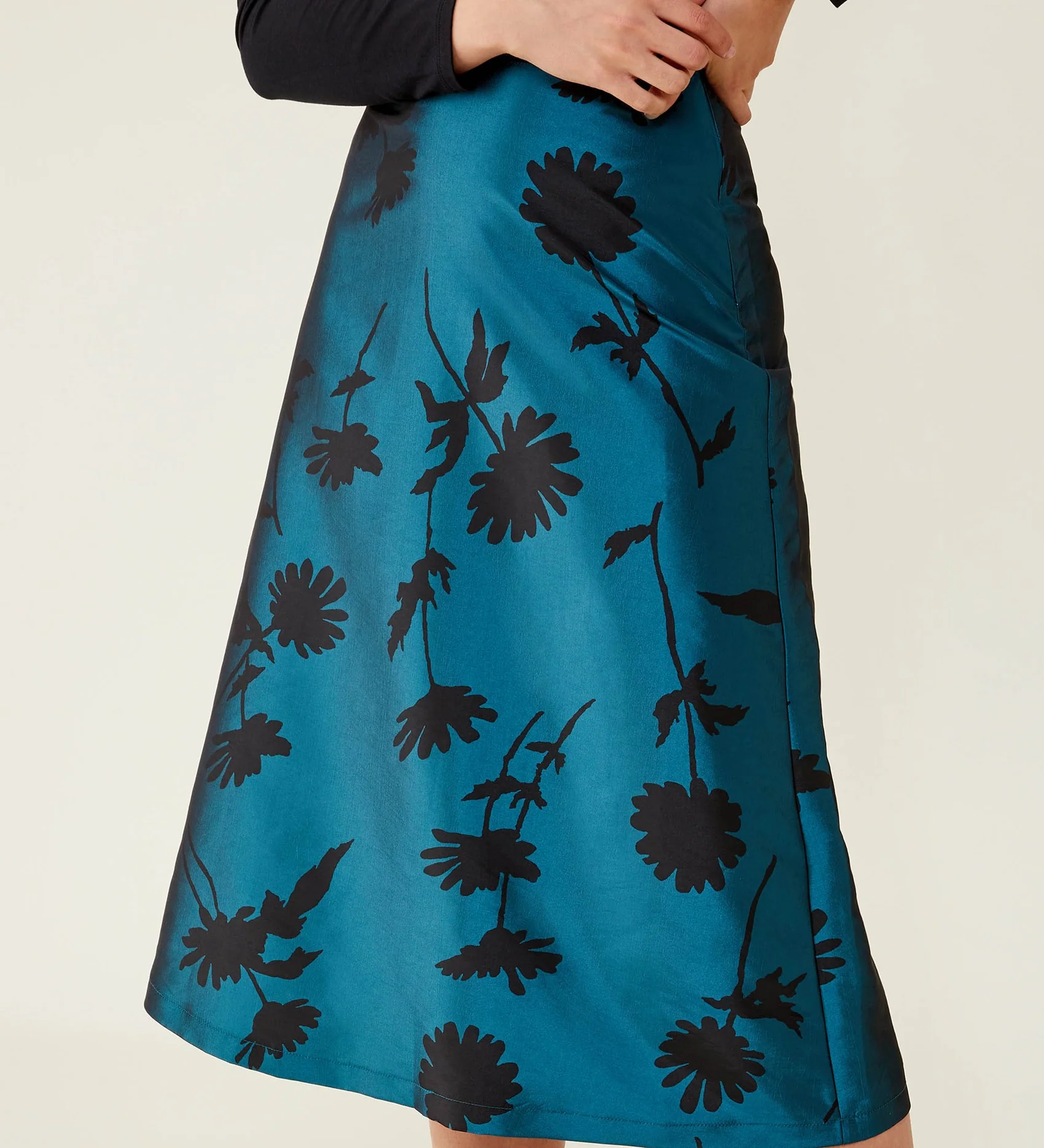 Naia Taffeta Teal Floral Skirt - Image 2