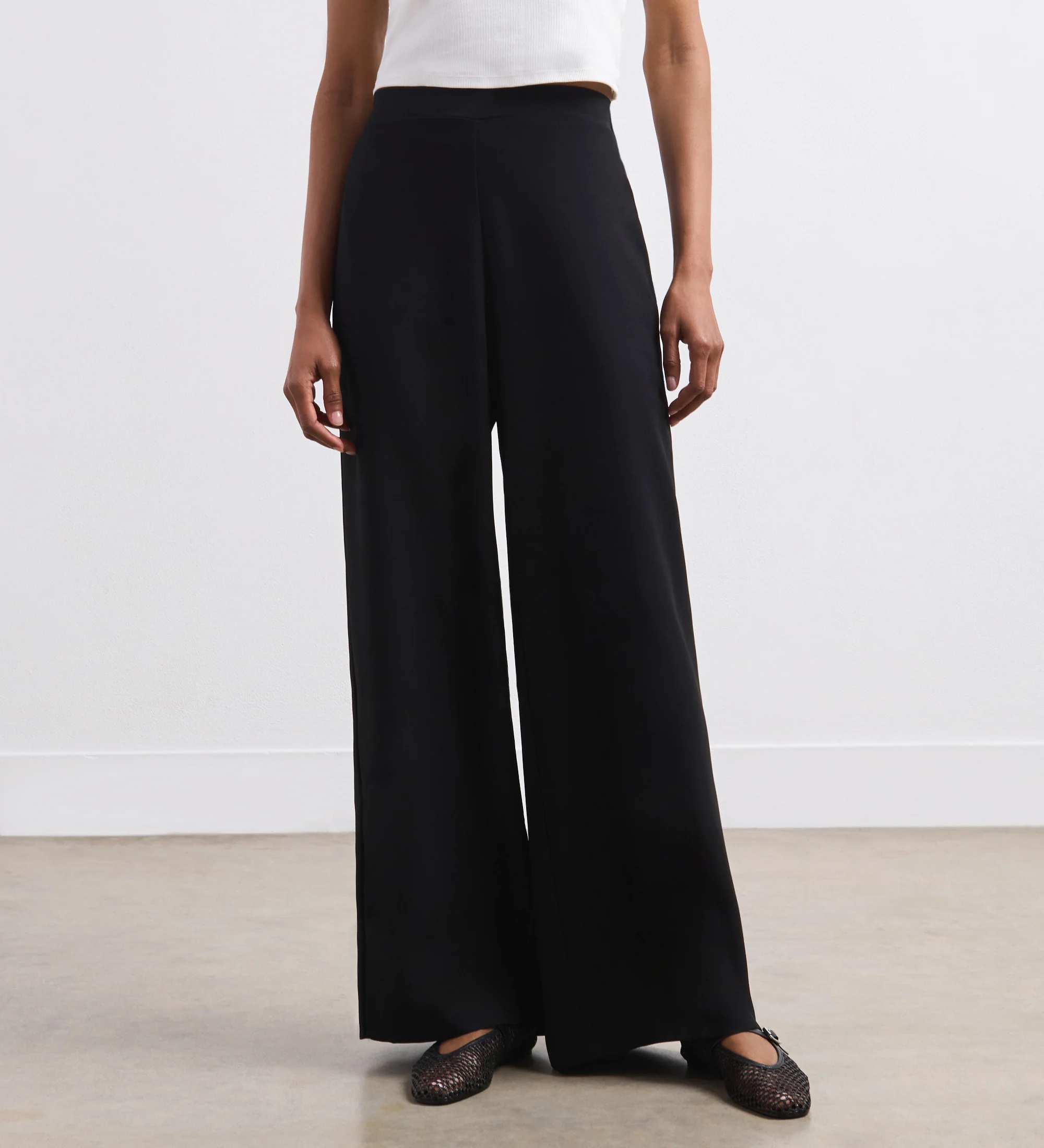 Nat Black Crepe Wide Leg Trousers - Image 2