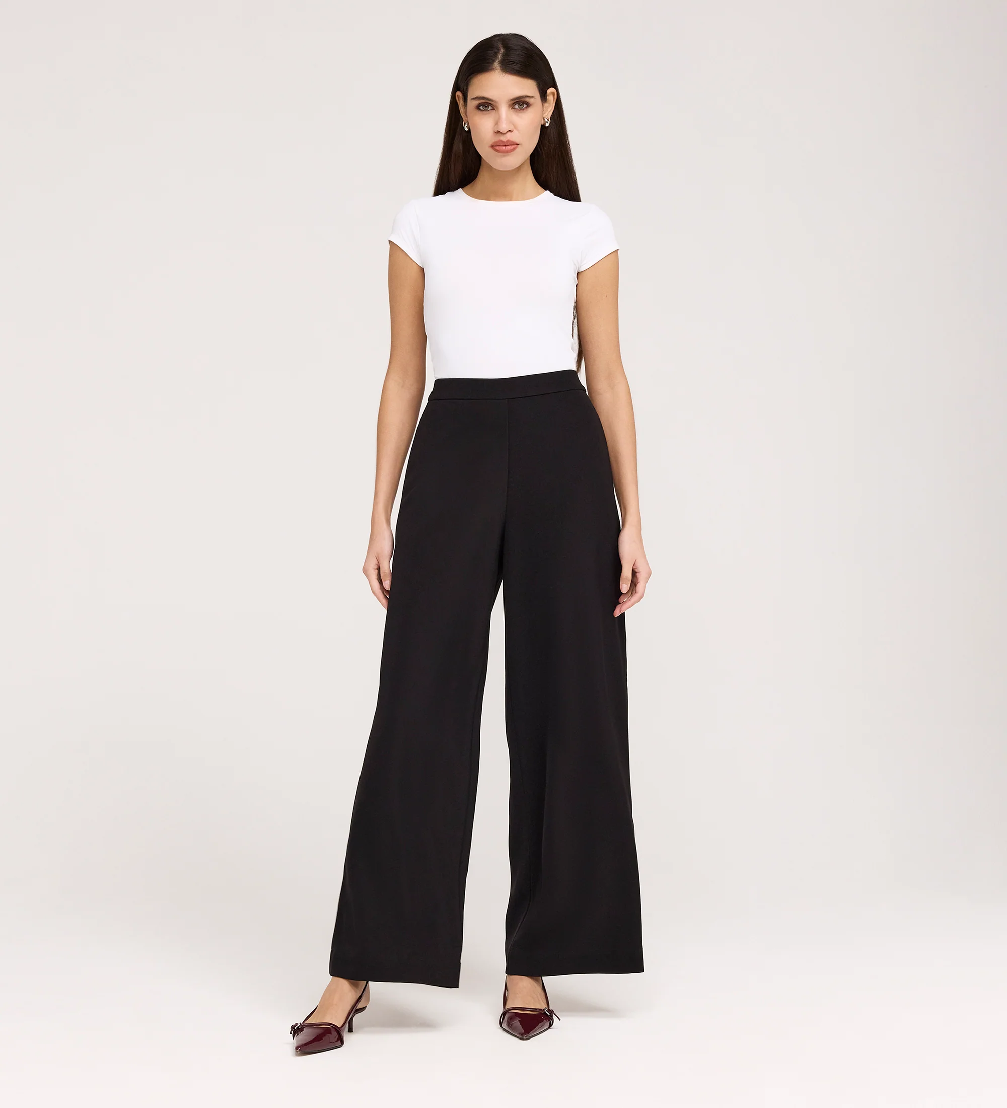 Nat Black Gaberdine Twill Wide Leg Trousers