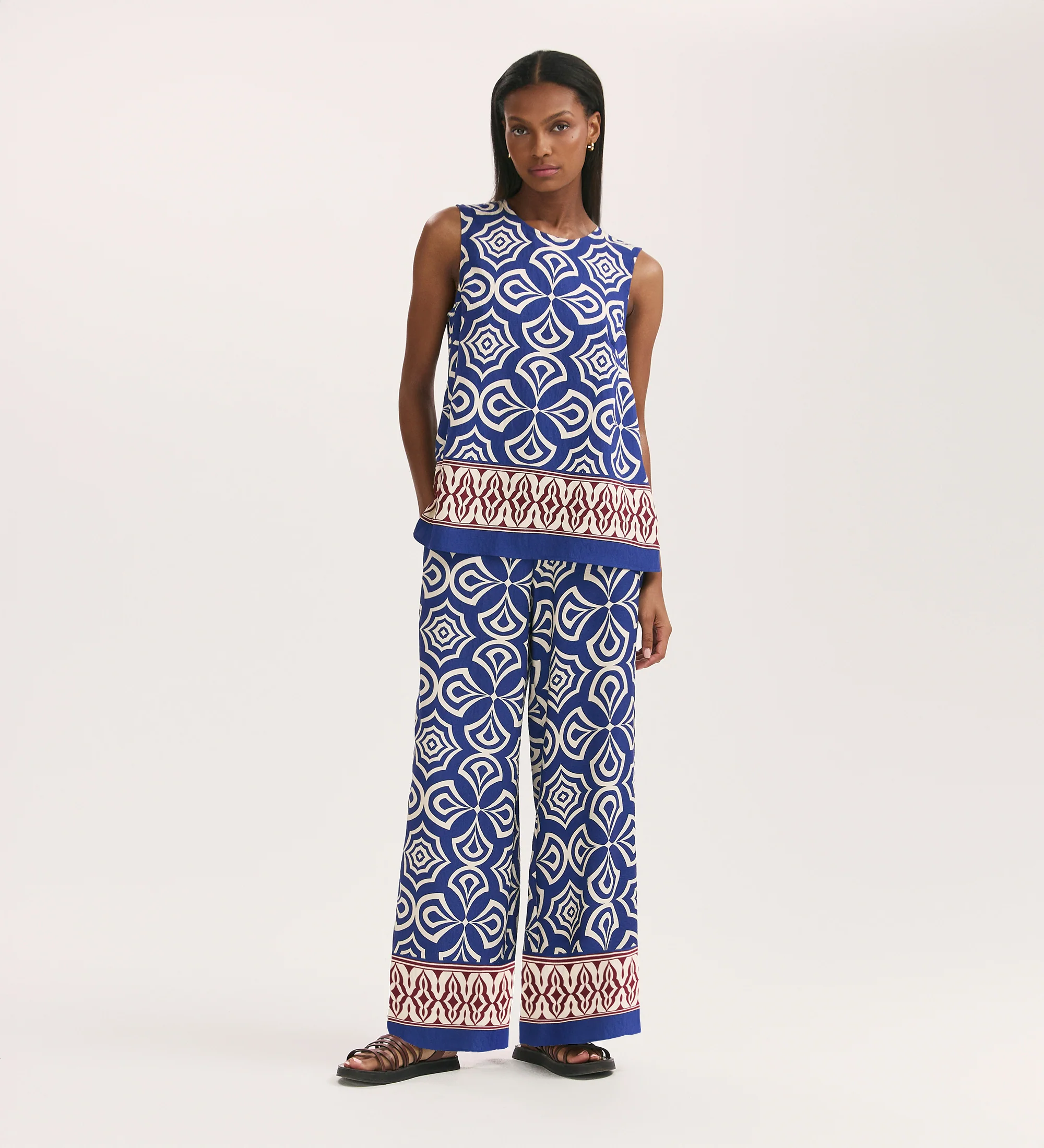 Nat Blue Mosaic Wide Leg Trousers - Image 3