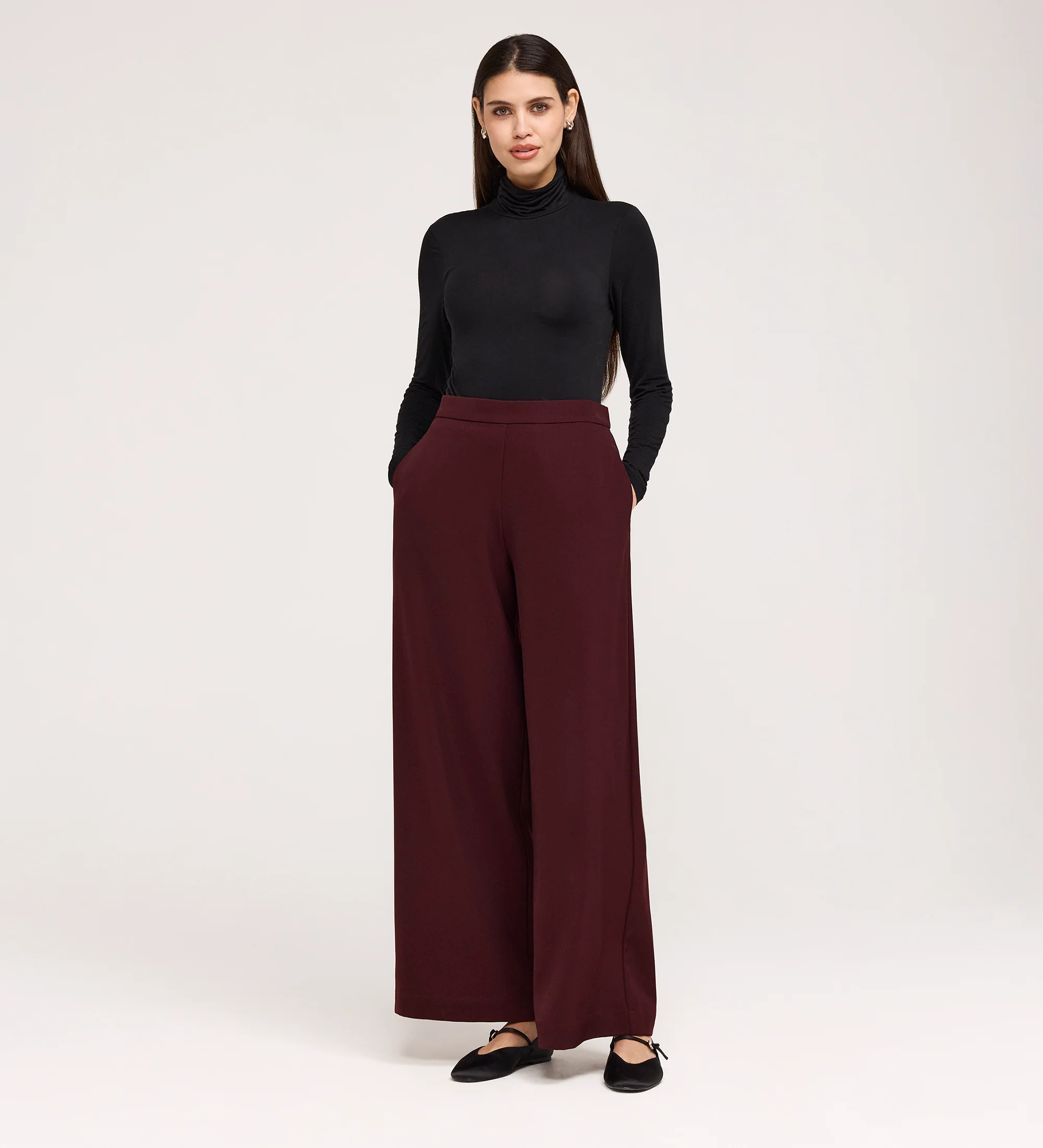 Nat Burgundy Gaberdine Twill Wide Leg Trousers - Image 4