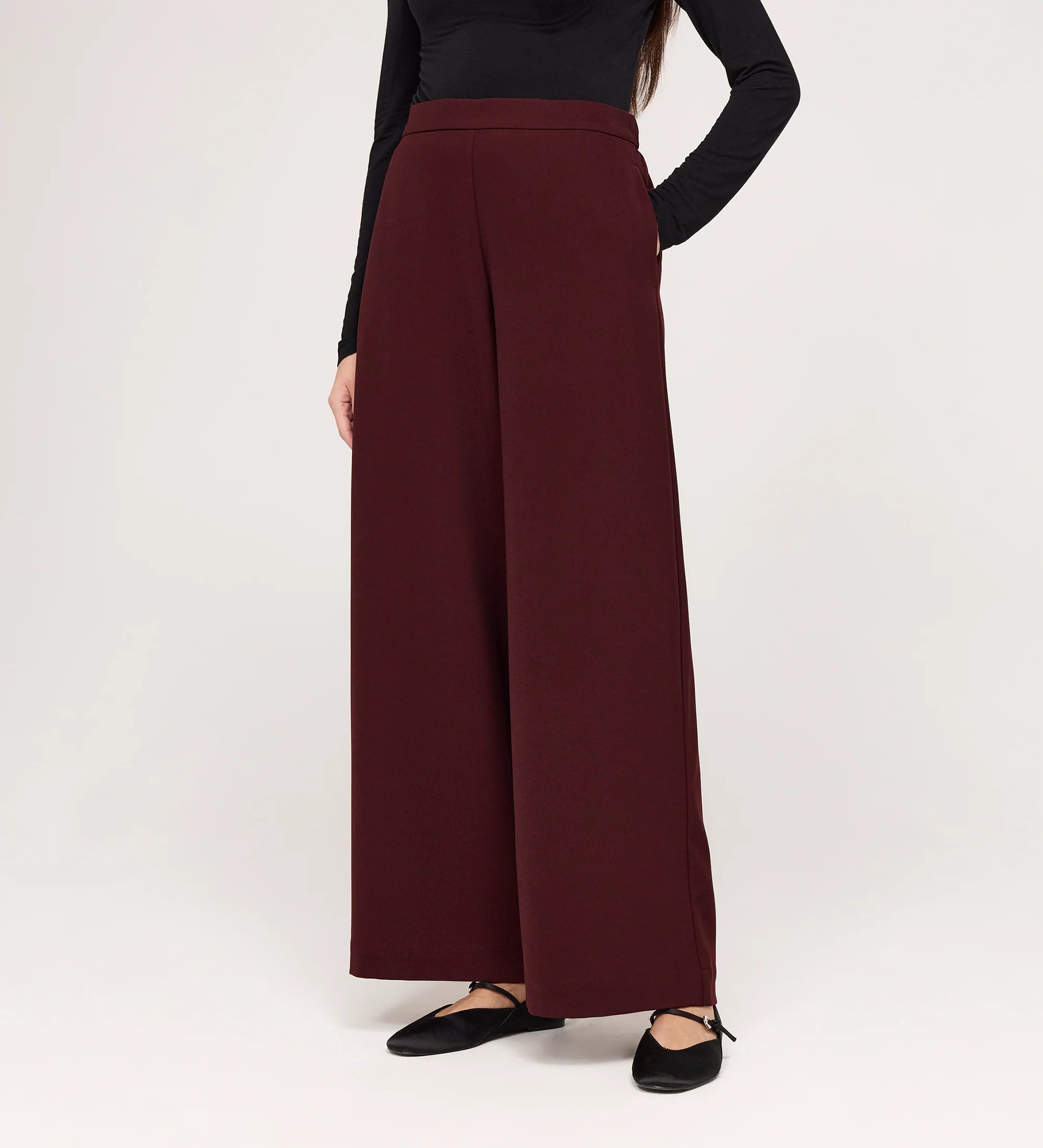 Nat Burgundy Gaberdine Twill Wide Leg Trousers - Image 5