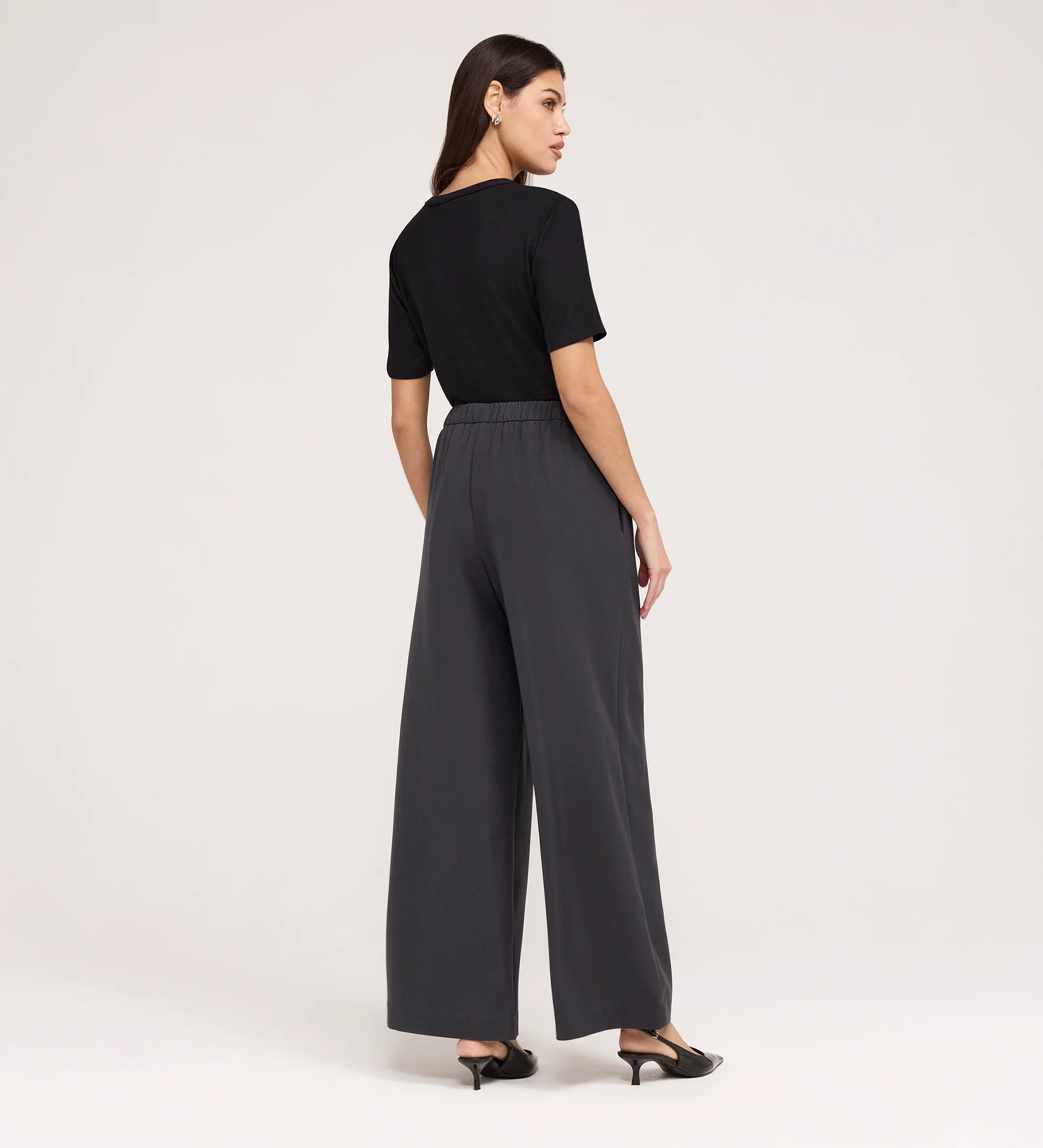 Nat Charcoal Gaberdine Twill Wide Leg Trousers - Image 5