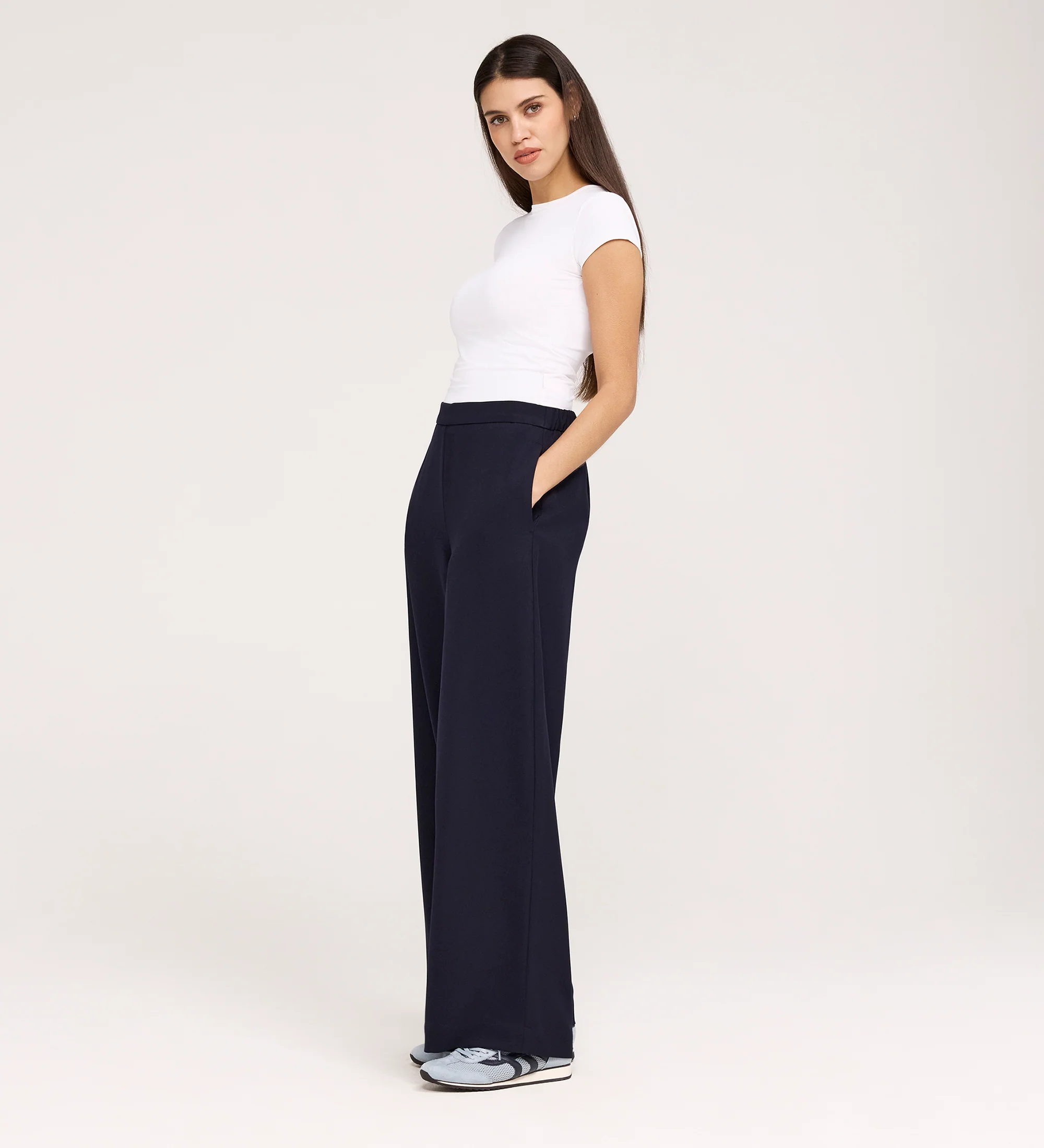 Nat Navy Gaberdine Twill Wide Leg Trousers - Image 4