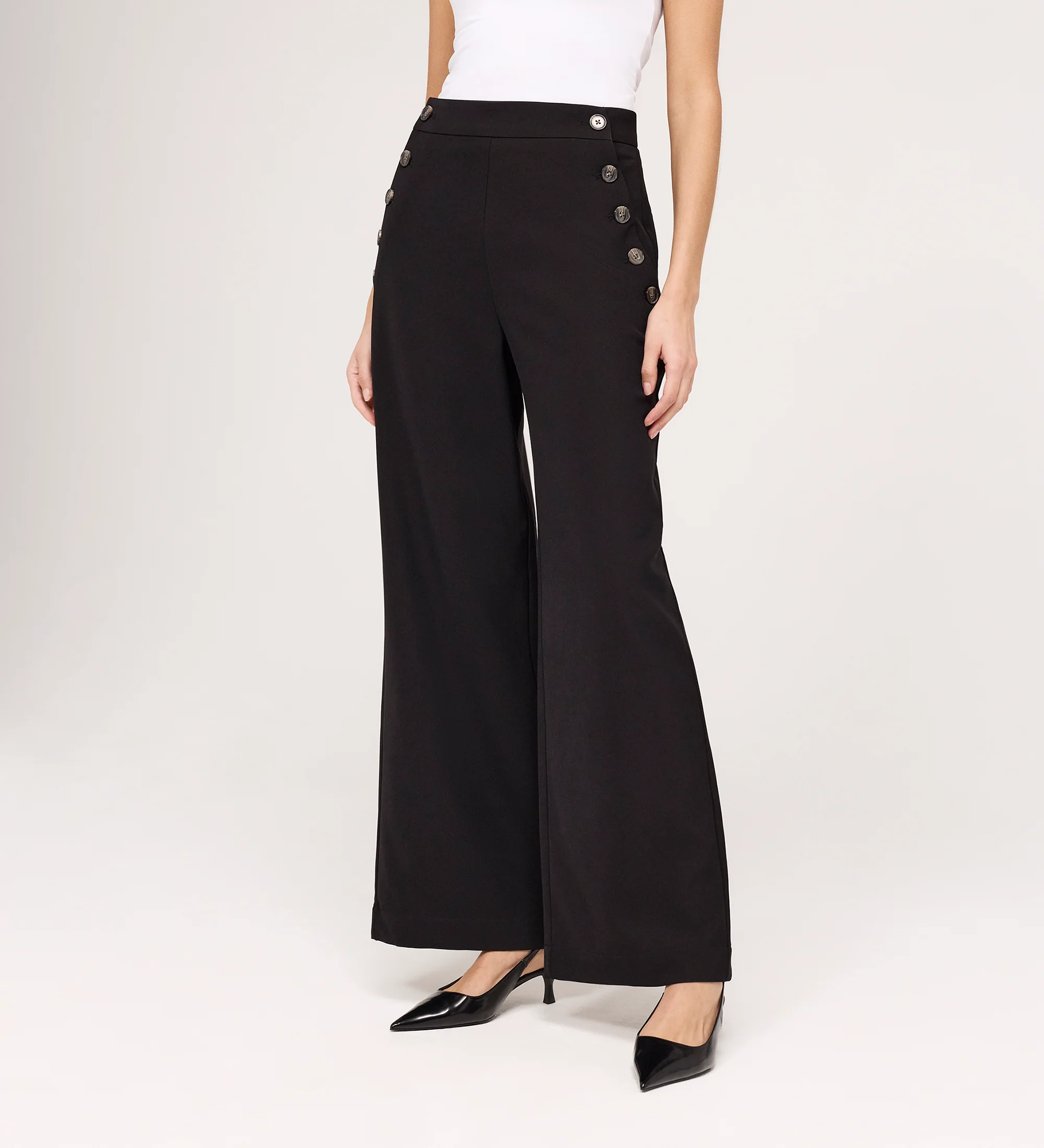 Nellie Black Gaberdine Twill Wide Leg Trousers - Image 2