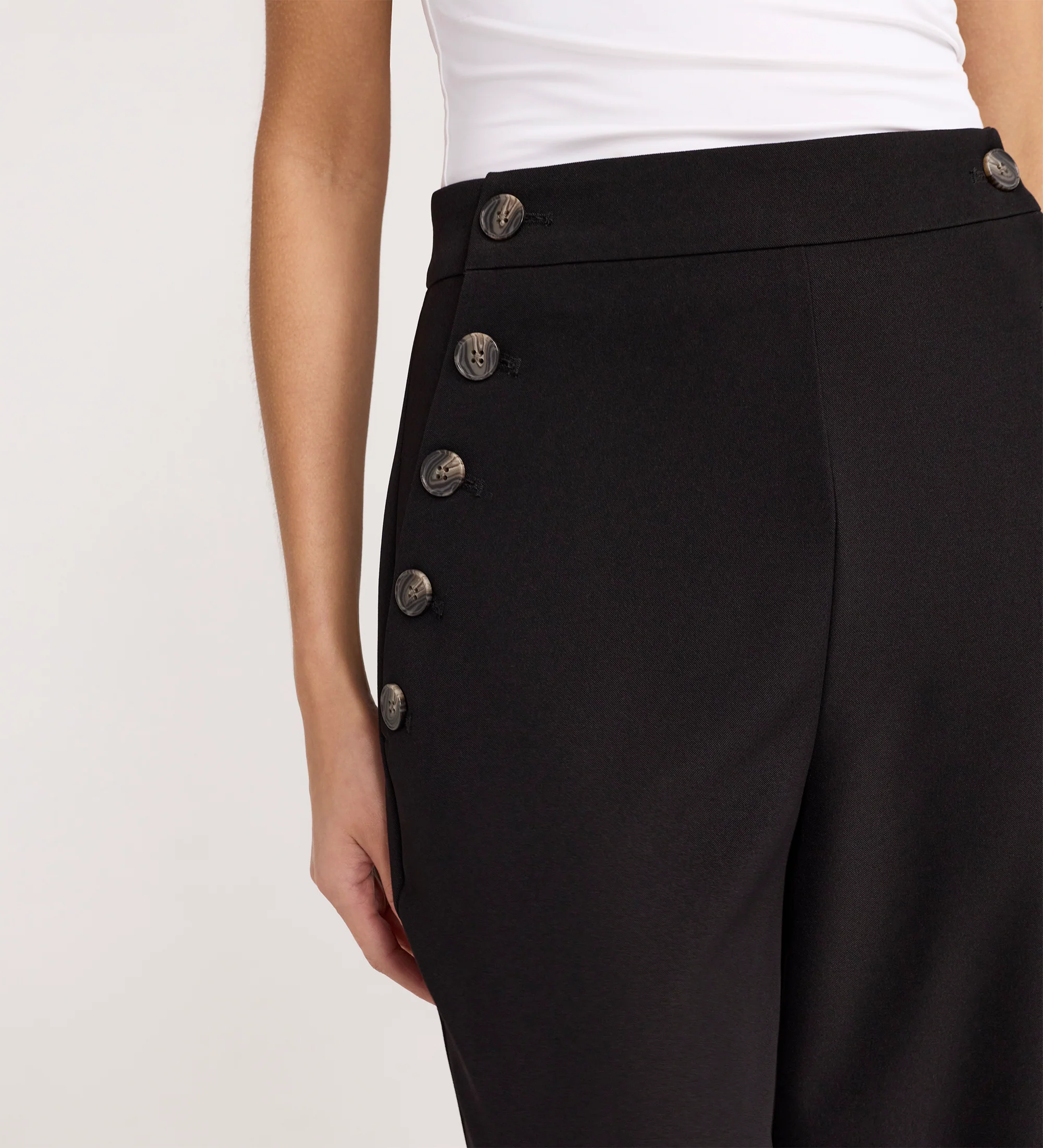 Nellie Black Gaberdine Twill Wide Leg Trousers - Image 3