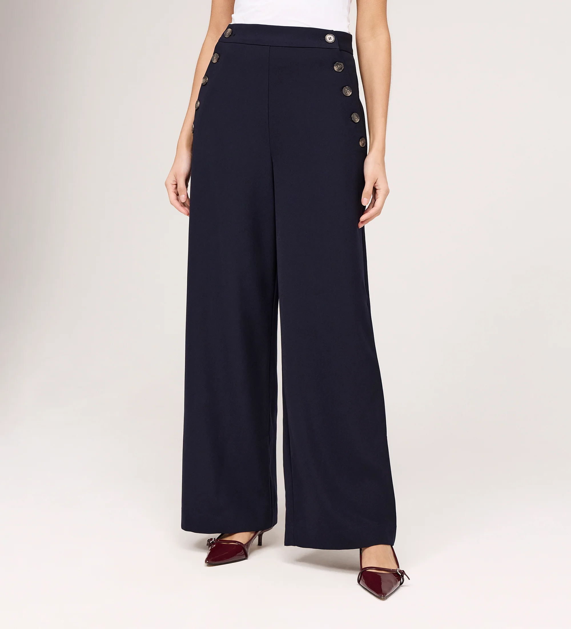 Nellie Navy Gaberdine Twill Wide Leg Trousers - Image 2