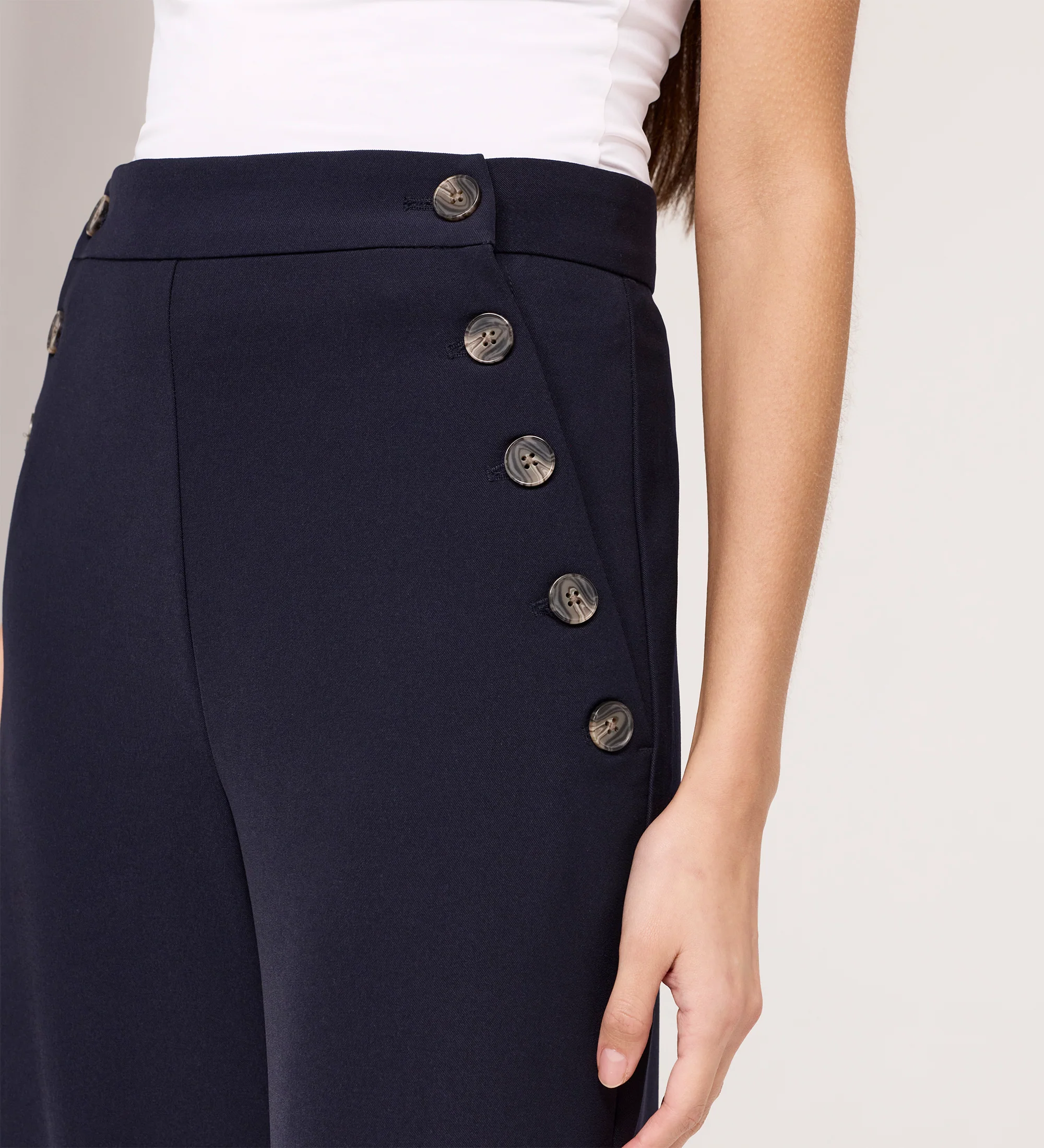 Nellie Navy Gaberdine Twill Wide Leg Trousers - Image 3