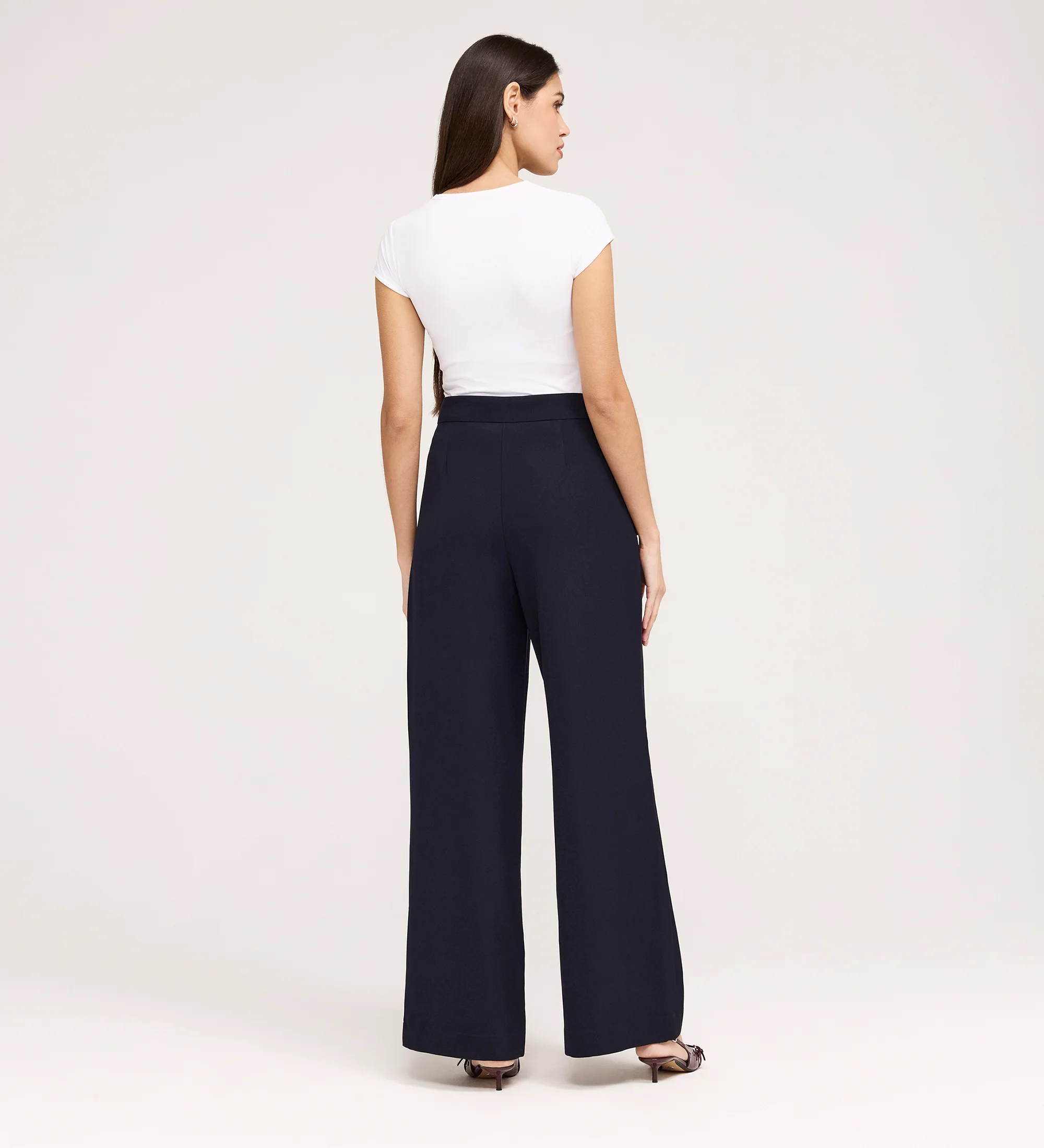Nellie Navy Gaberdine Twill Wide Leg Trousers - Image 4