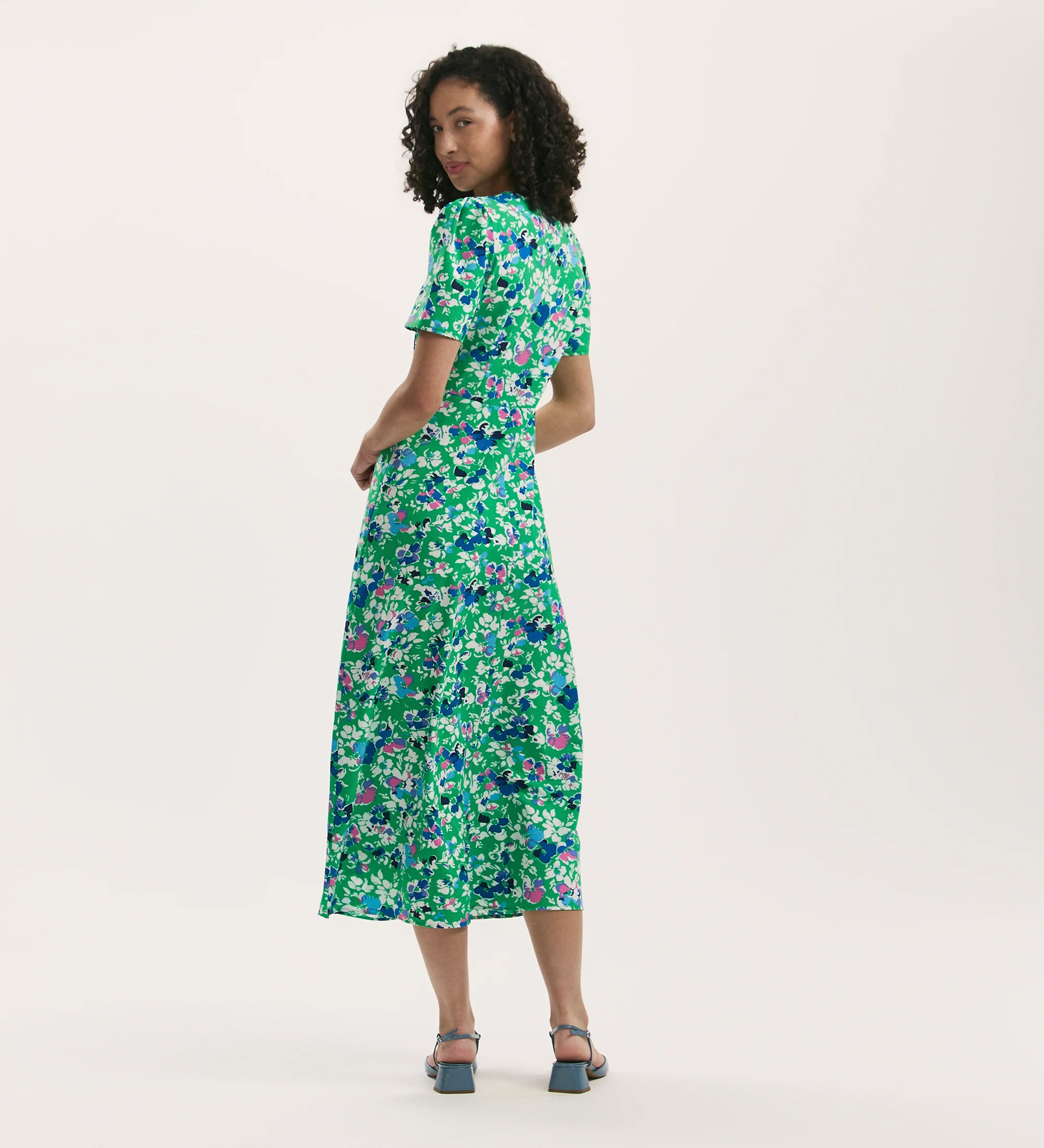 Nieve Green Floral Crepe Midi Tea Dress - Image 4