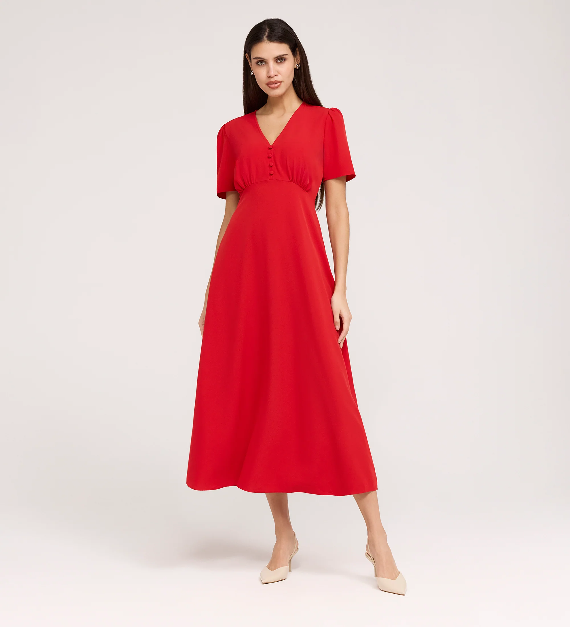Nieve Red Crepe Midi Dress - Image 3