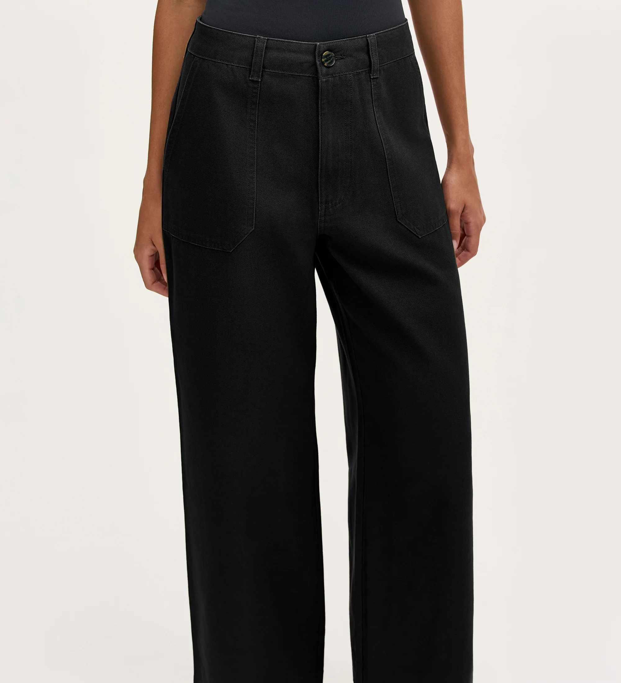 Olive Black Canvas Wide Leg Trousers - Image 3