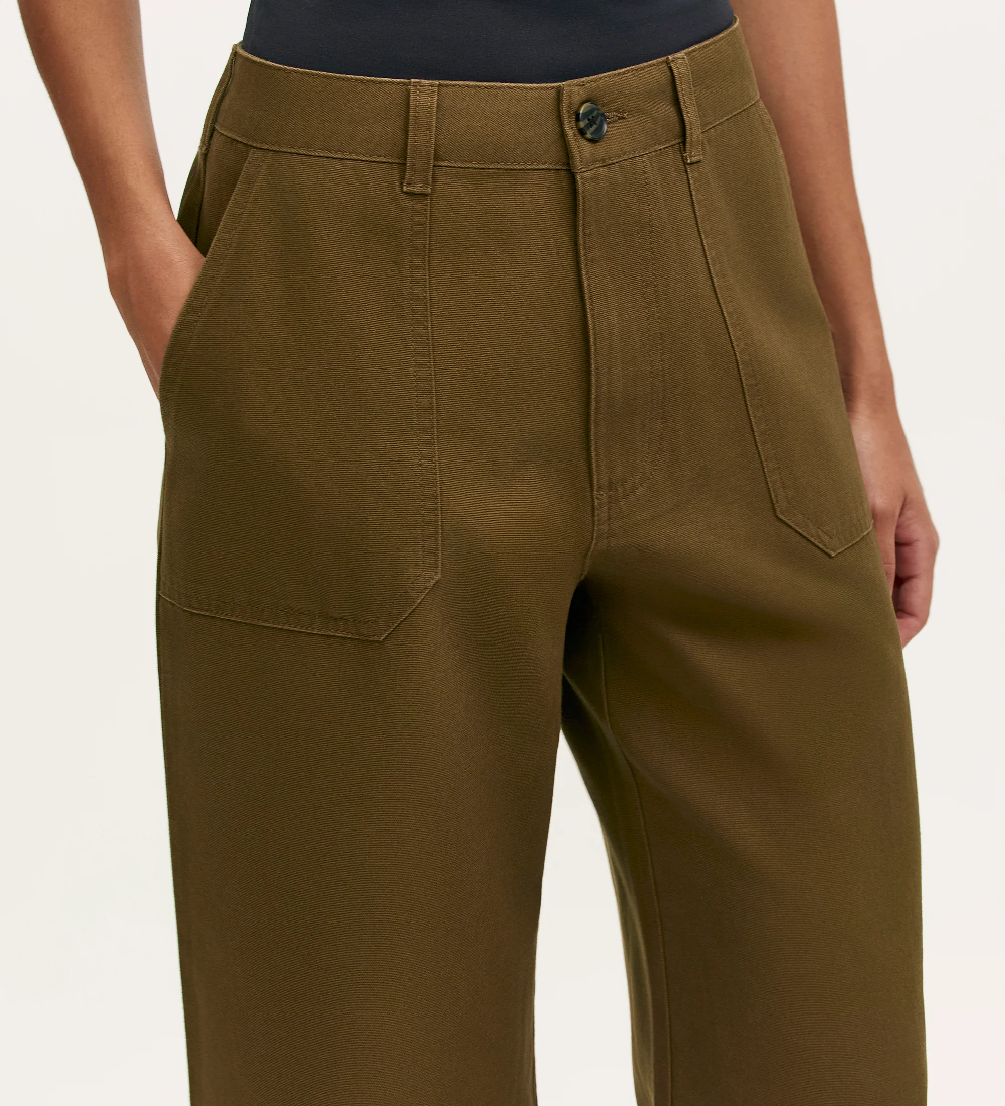 Olive Khaki Canvas Wide Leg Trousers - Image 2