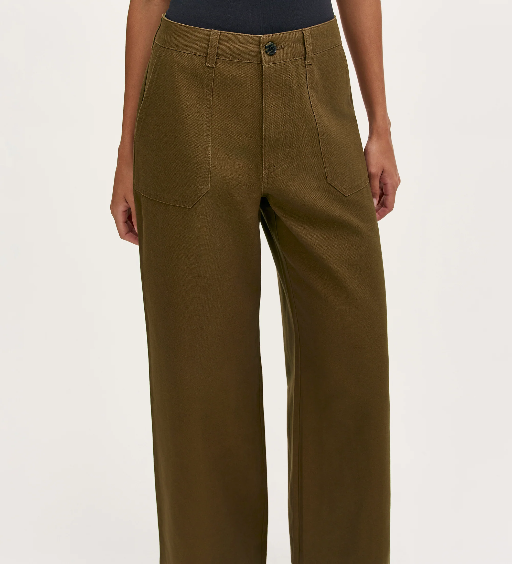 Olive Khaki Canvas Wide Leg Trousers - Image 3